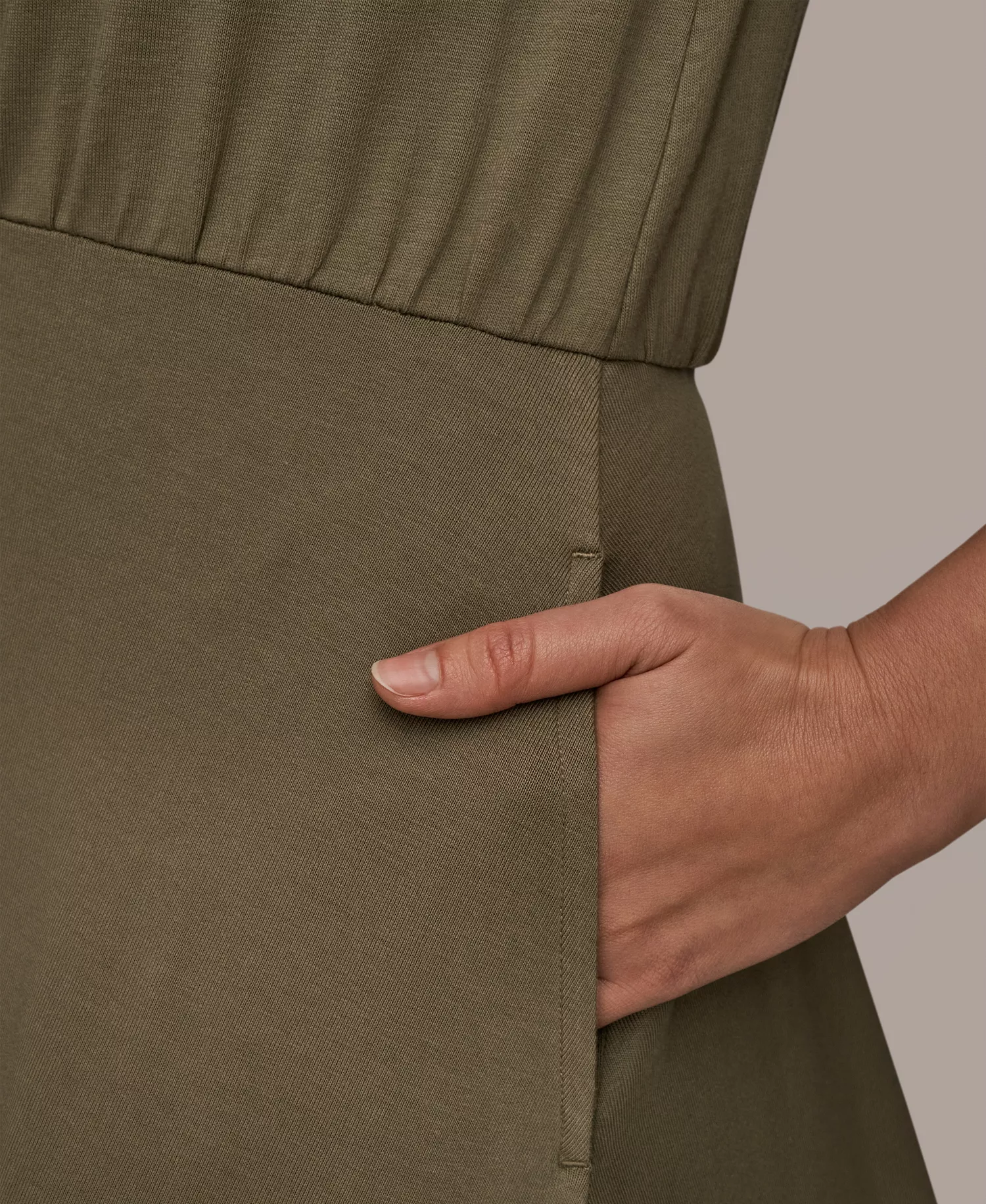 Women's Cotton Jersey Hi Lo Cap Sleeve Crew Neck Dress - Khaki Green - L