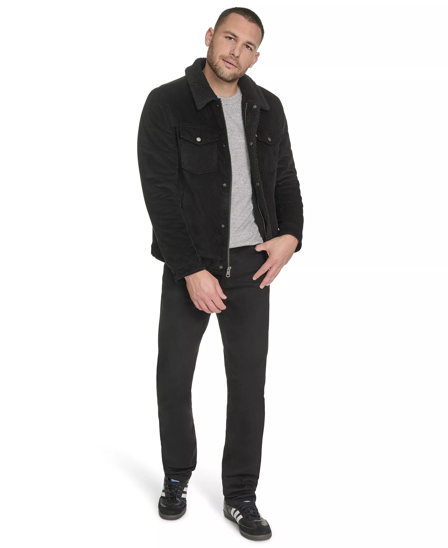 Men's Corduroy Trucker with Sherpa Collar Jacket - Black - L