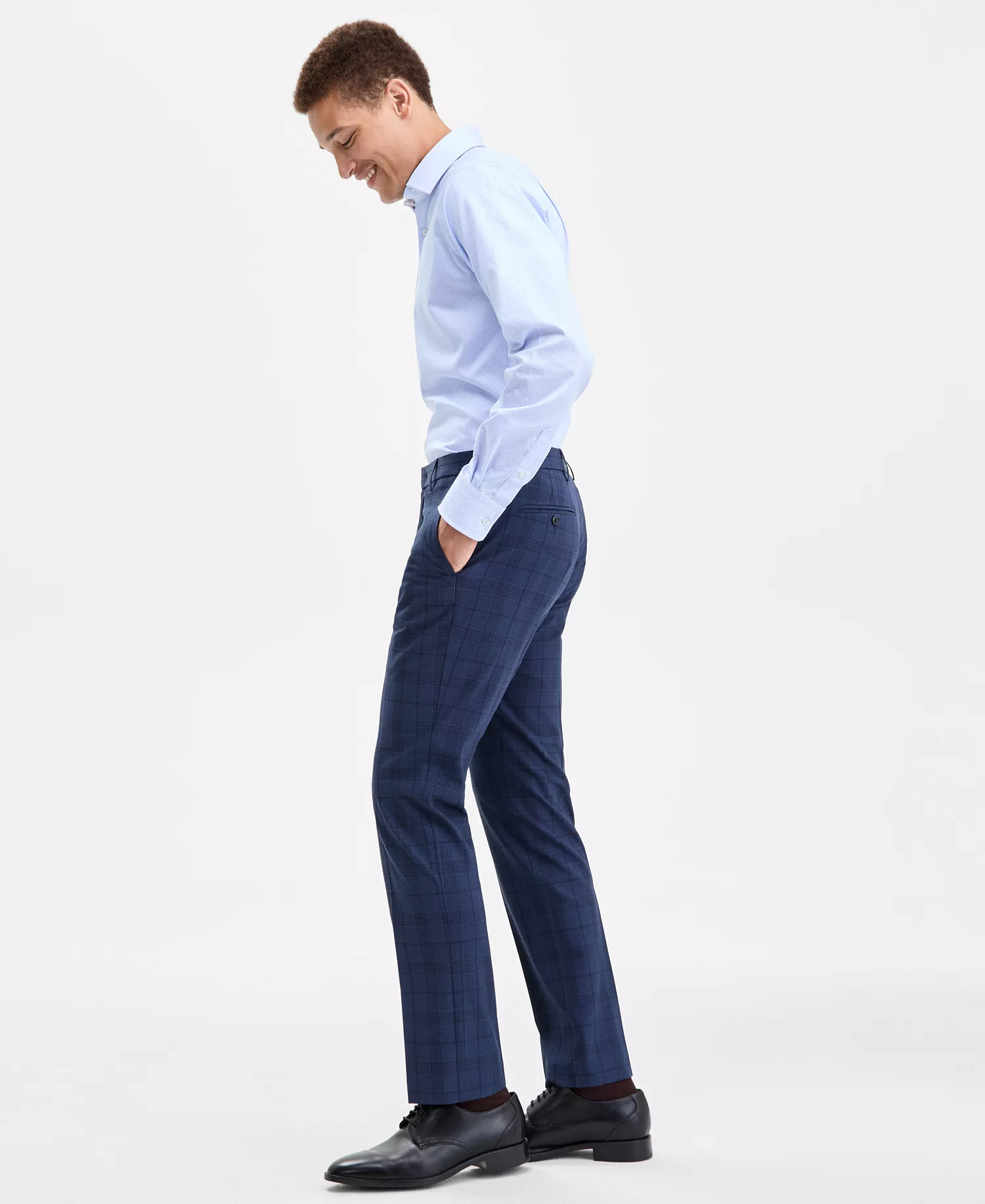 Men's Modern-Fit Stretch Dress Fall Pants - Blue Plaid - 30 - 30