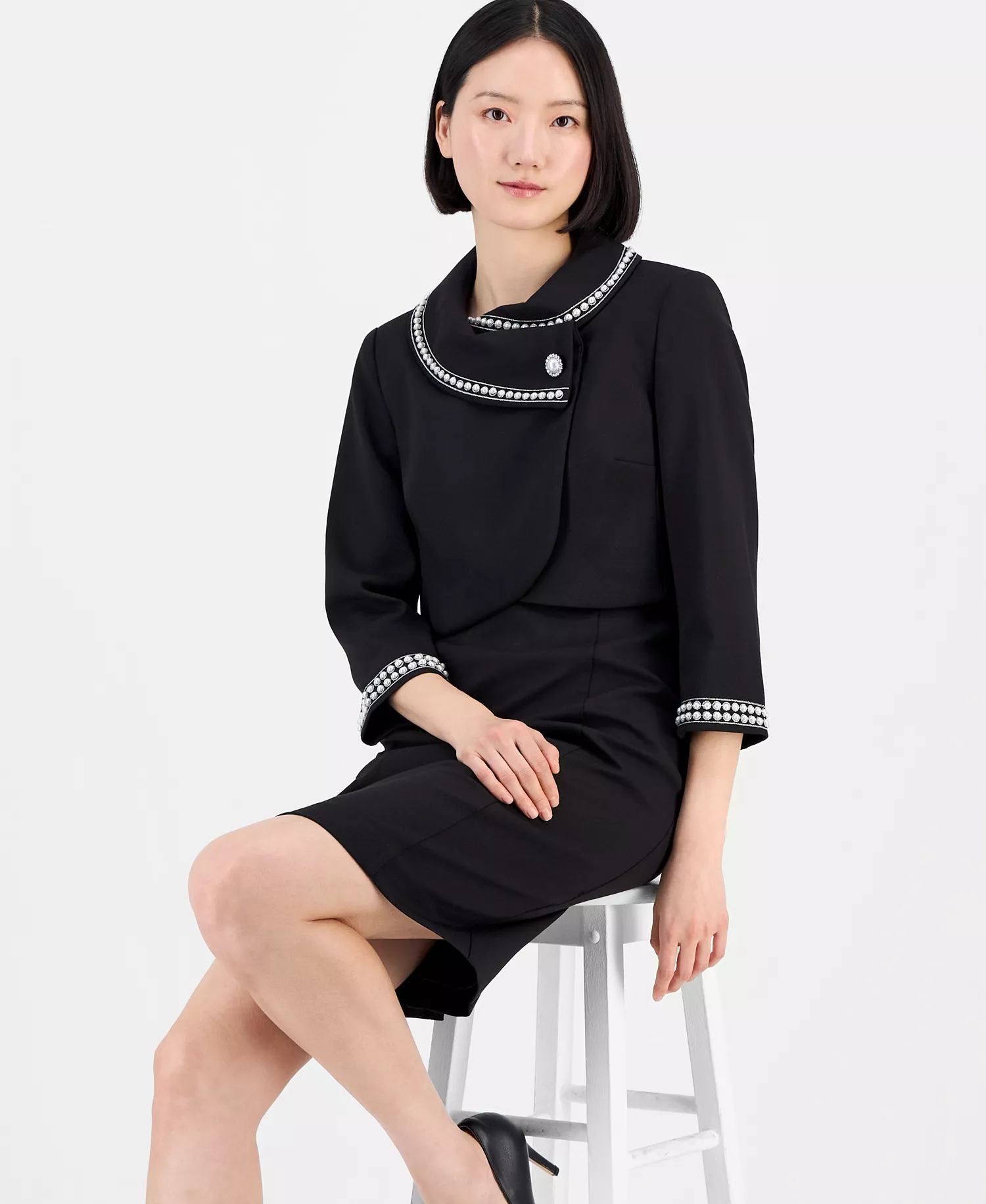 Beaded Dress Suit Set - Black - 10