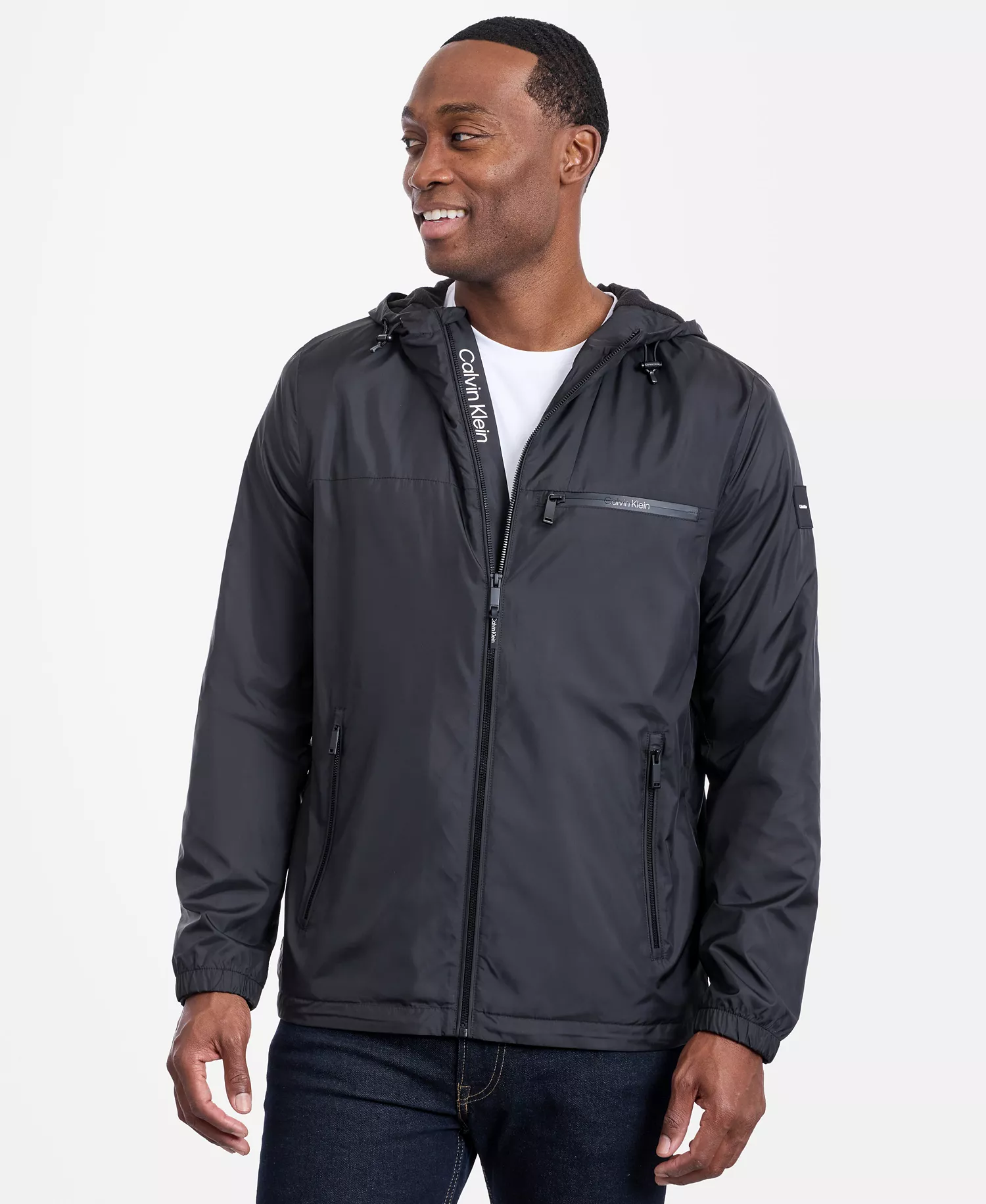 Men's Logo Hooded Windbreaker - Black - L