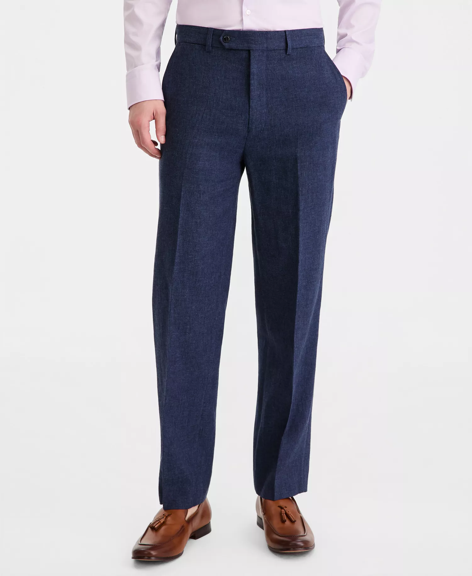 Men's Modern-Fit Cotton & Linen Nested Suit  - Blue Solid - 36R