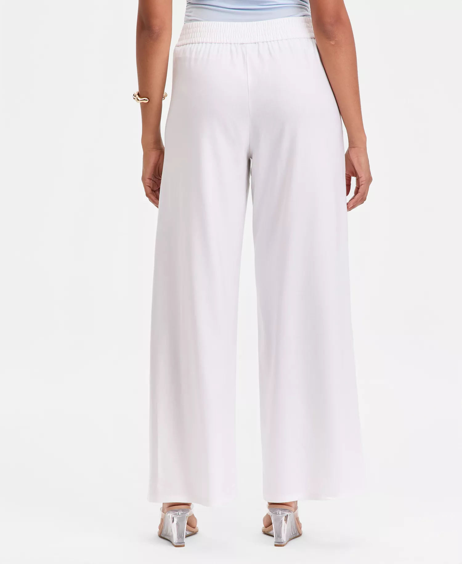 Women's Linen-Blend Wide Leg Pull On Pants - Bright White - L