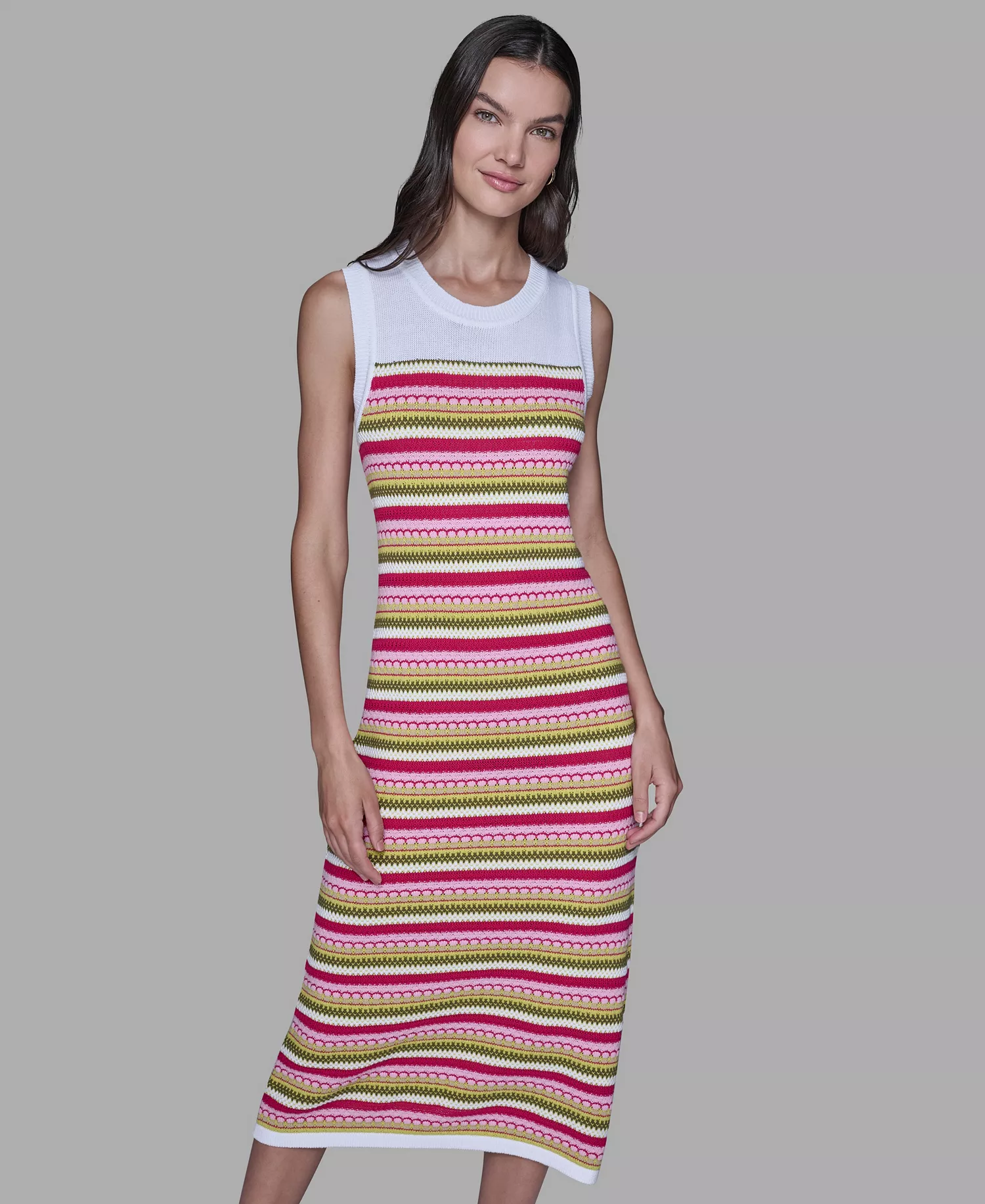 Women's Striped Sleeveless Sweater Dress - Lime - L