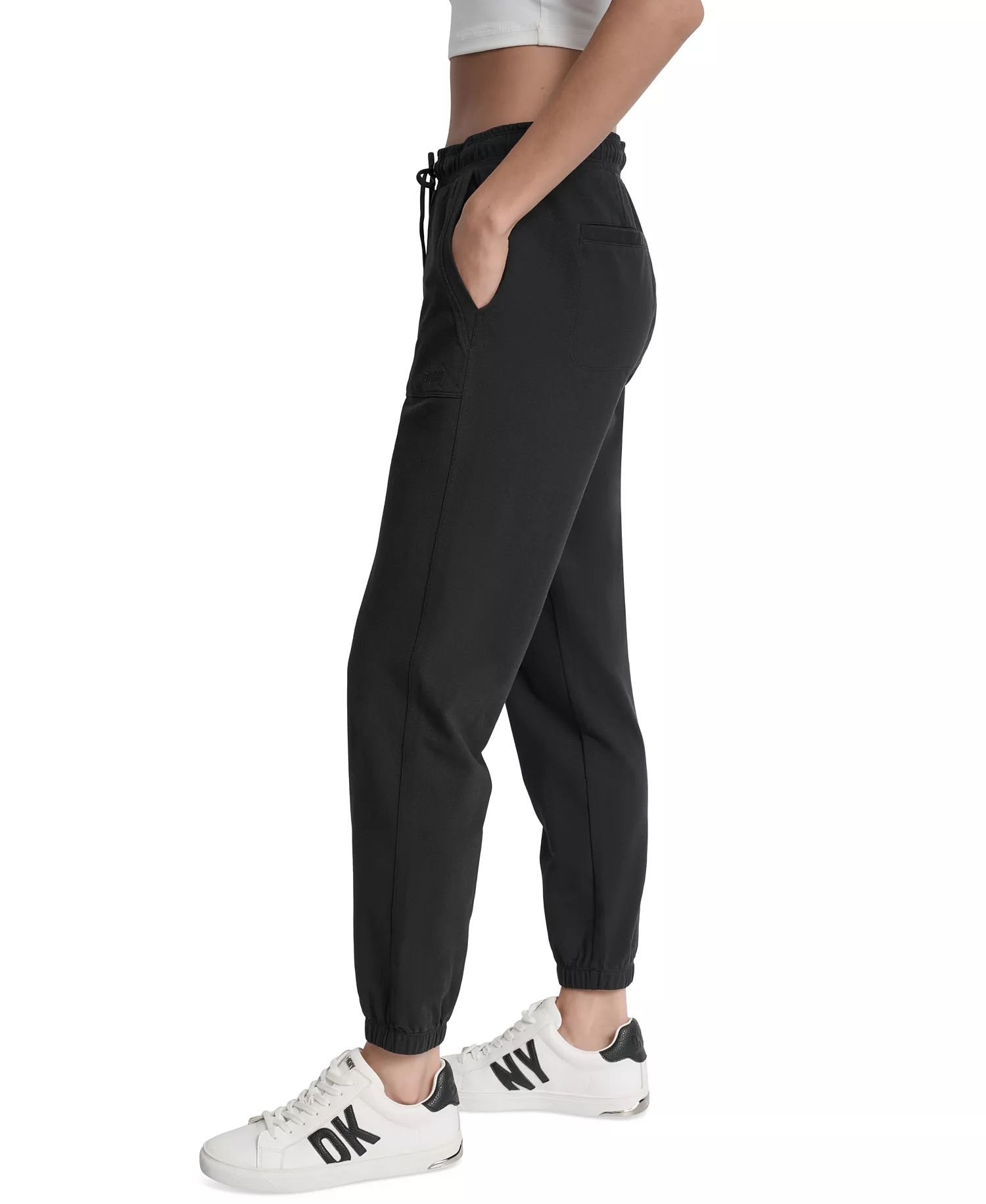 Women's Cotton-Blend Tie-Waist Joggers - Black - L