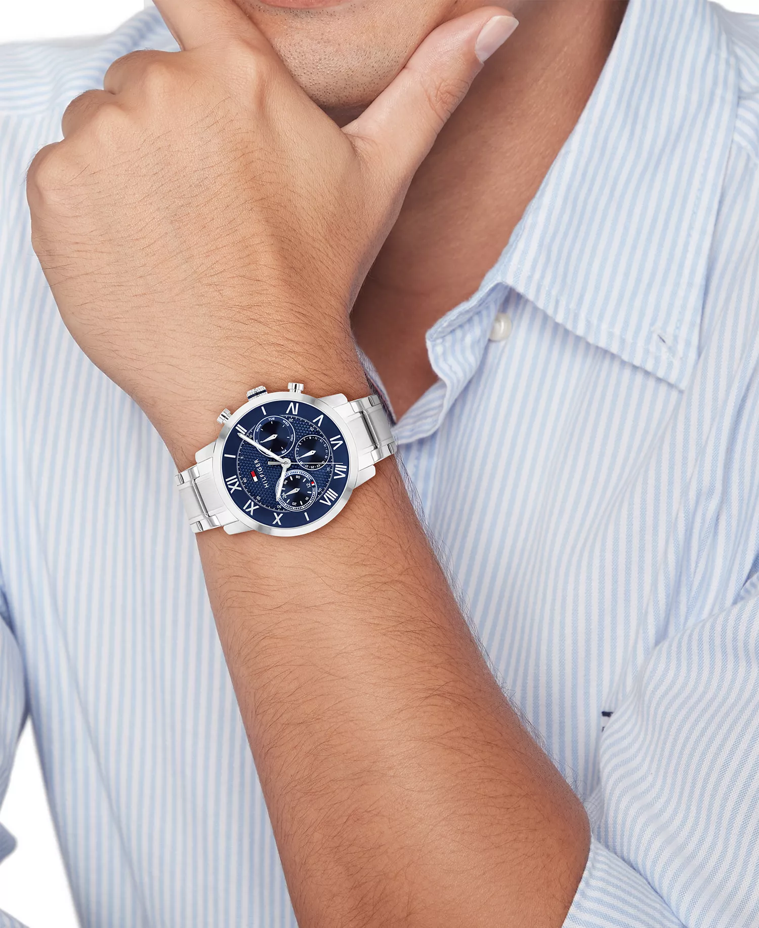 Men's Multifunction Silver Tone Stainless Steel Bracelet Watch, 42mm - Silver - 42