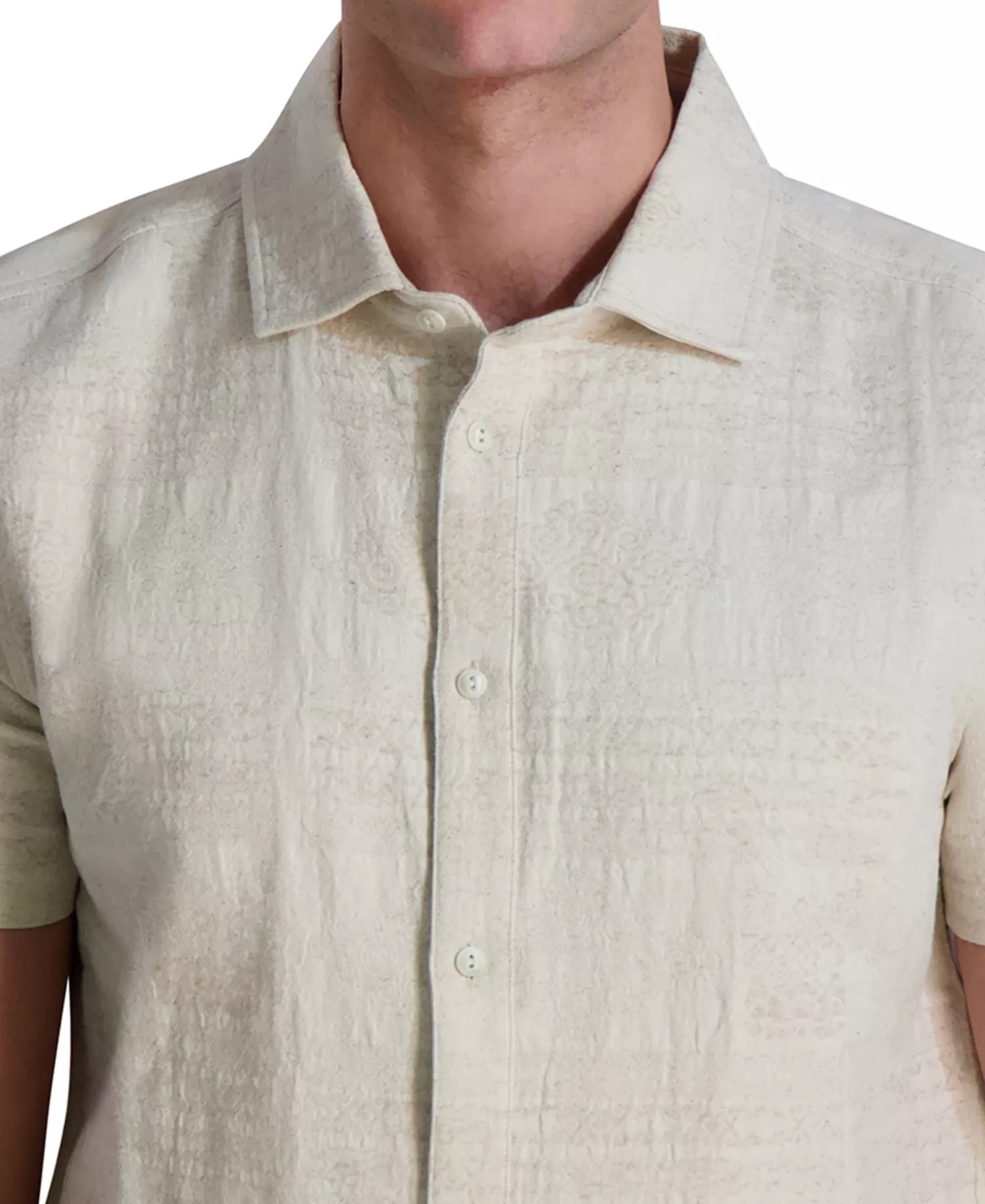 Men's Regular-Fit Textured Geometric Button-Down Shirt - Natural - L
