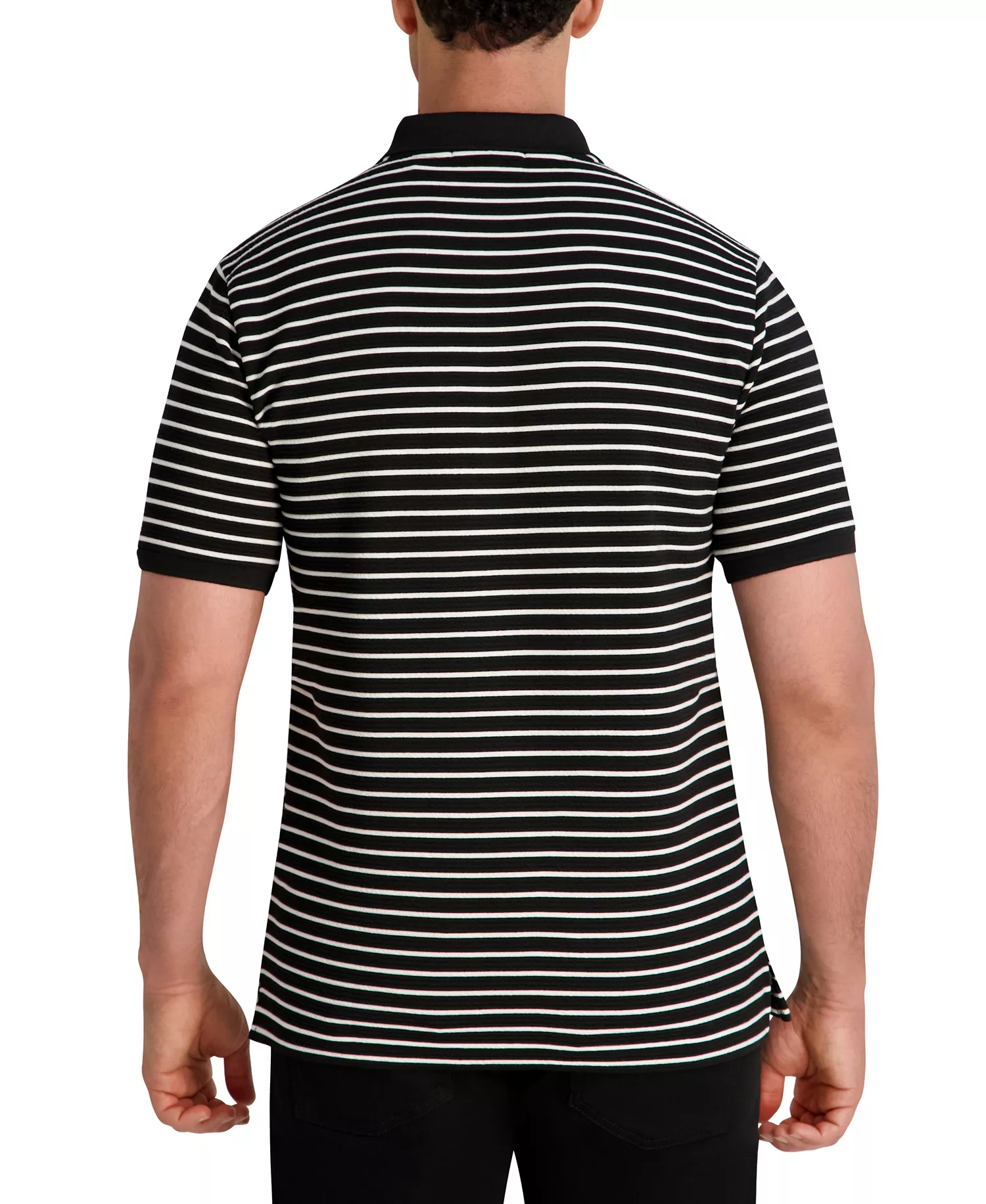 Men's Striped Quarter-Zip Polo Shirt - Black/White - L