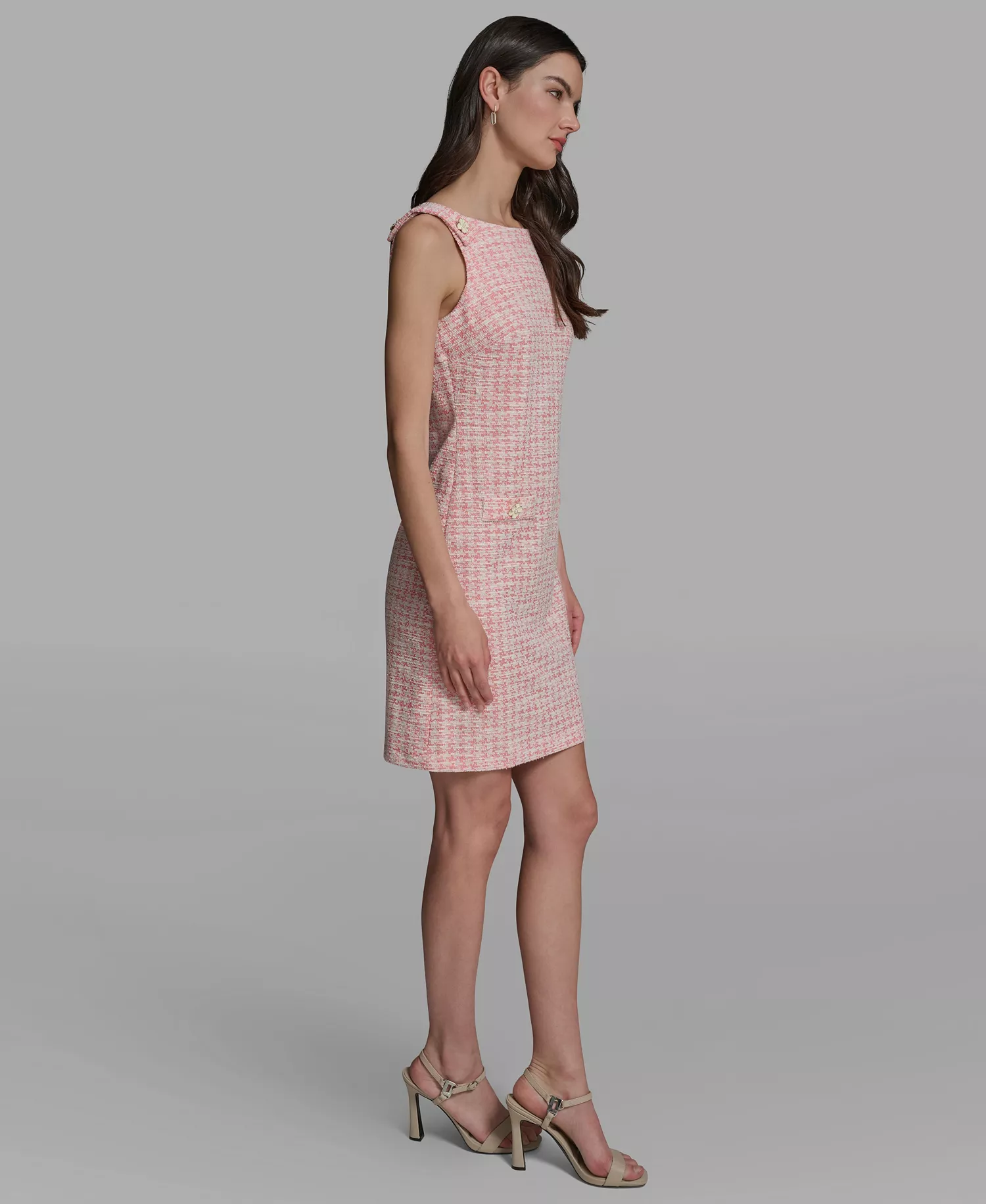 Women's Boat Neck Tweed Pocket Shift Dress - Camelia/Soft White - 0