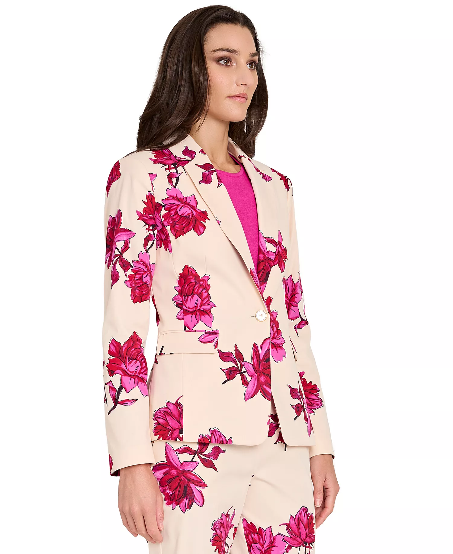 Women's Notch Collar Printed Blazer - Vanilla Red Floral - 10