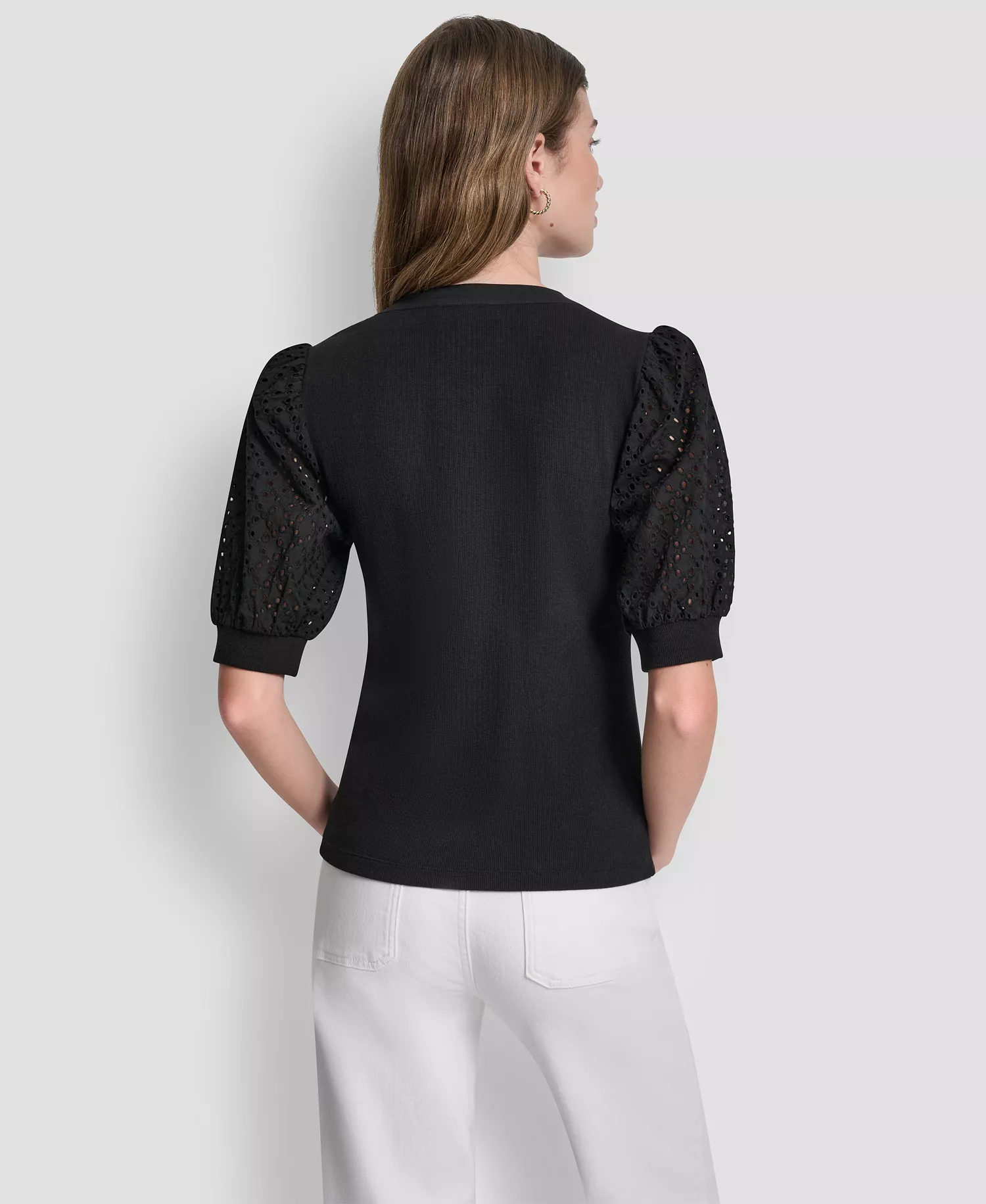 Women's Puff-Sleeve Henley Top - Clover Black - L