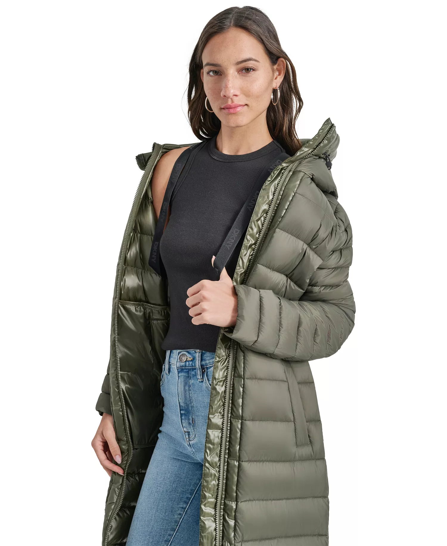 Women's Down Quilted Hooded Puffer Coat - Hemlock - L