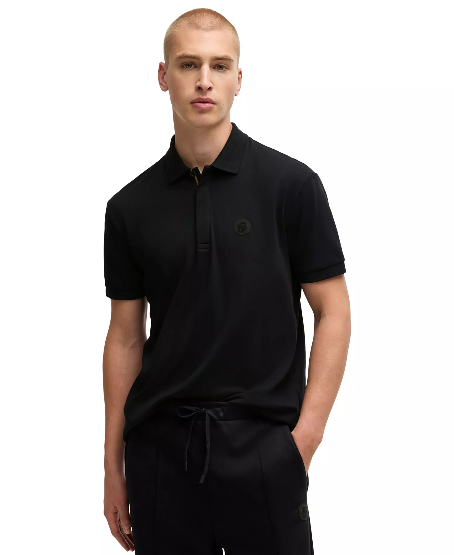 Men's Cotton Paddy Polo Shirt - Black - L