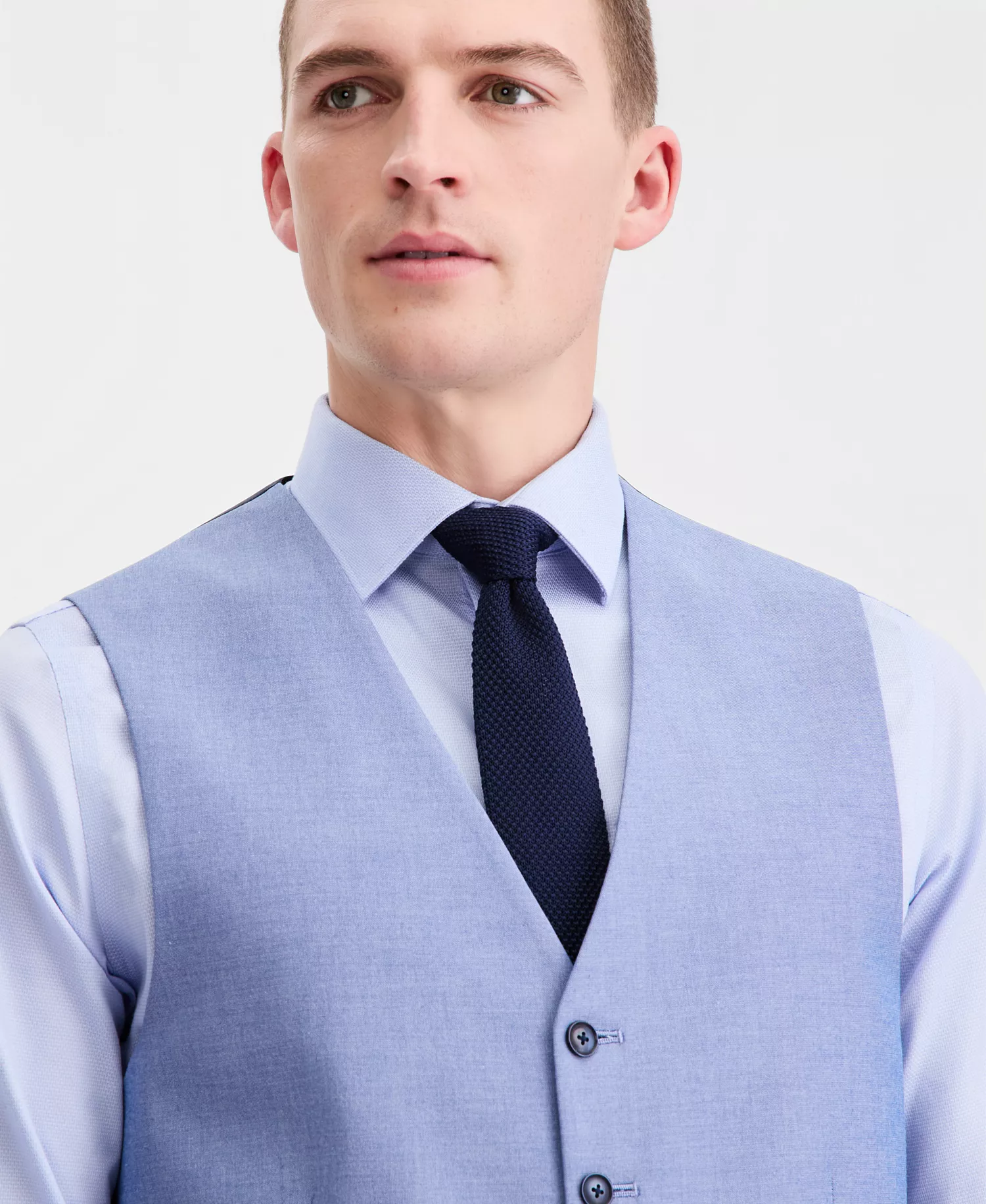 Men's Modern-Fit TH Flex Stretch  Chambray Suit Separate Vest - Blue - L