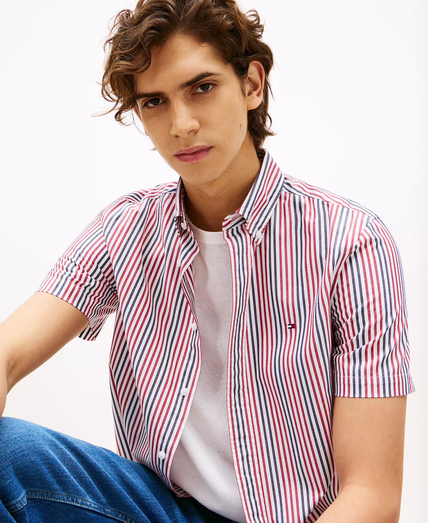 Men's Americana Stripe Shirt - Medium Red / Multi - XS