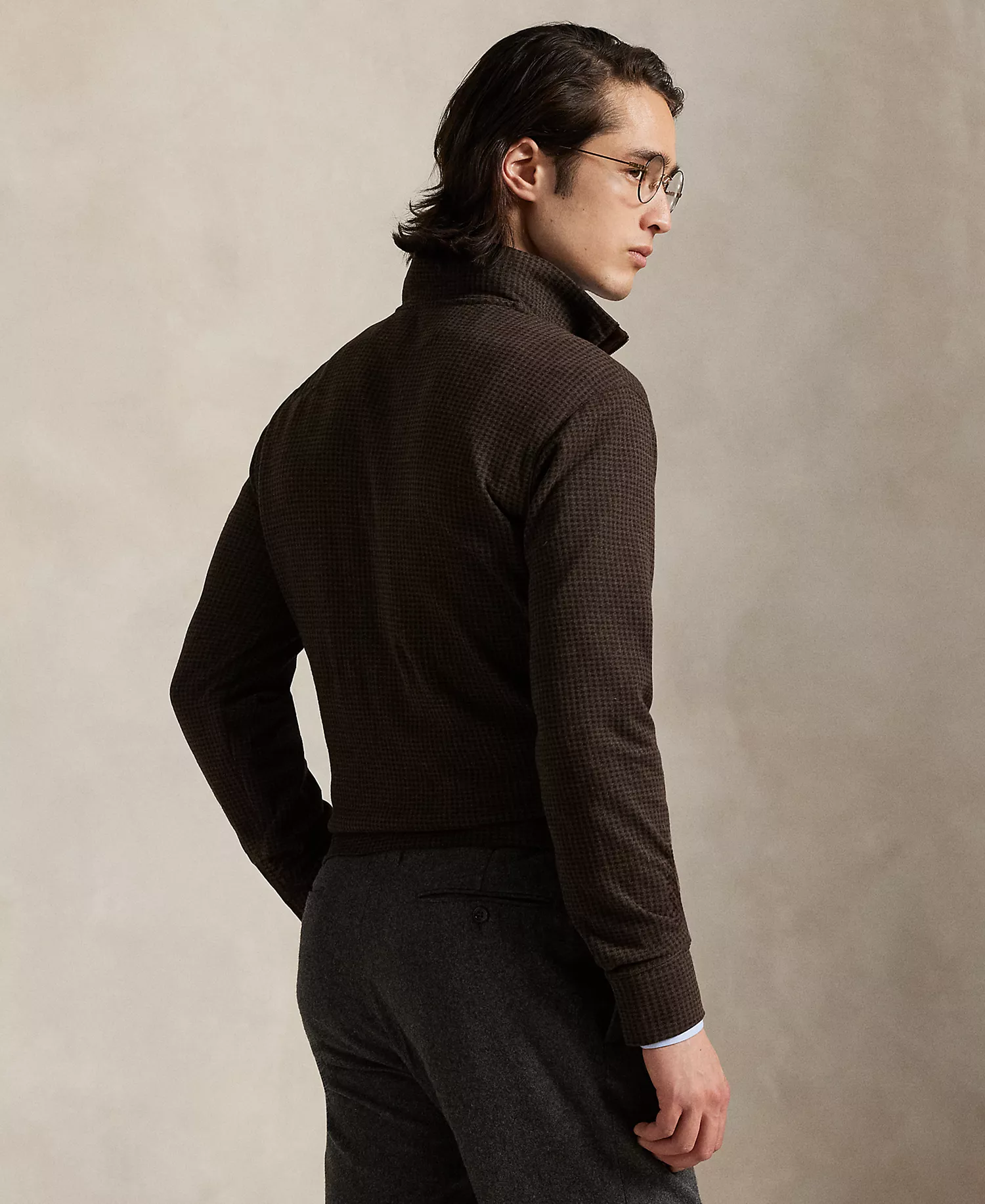 Men's Houndstooth Luxury Jersey Pullover - Alpine Brown Htr Dogtooth - 2XL