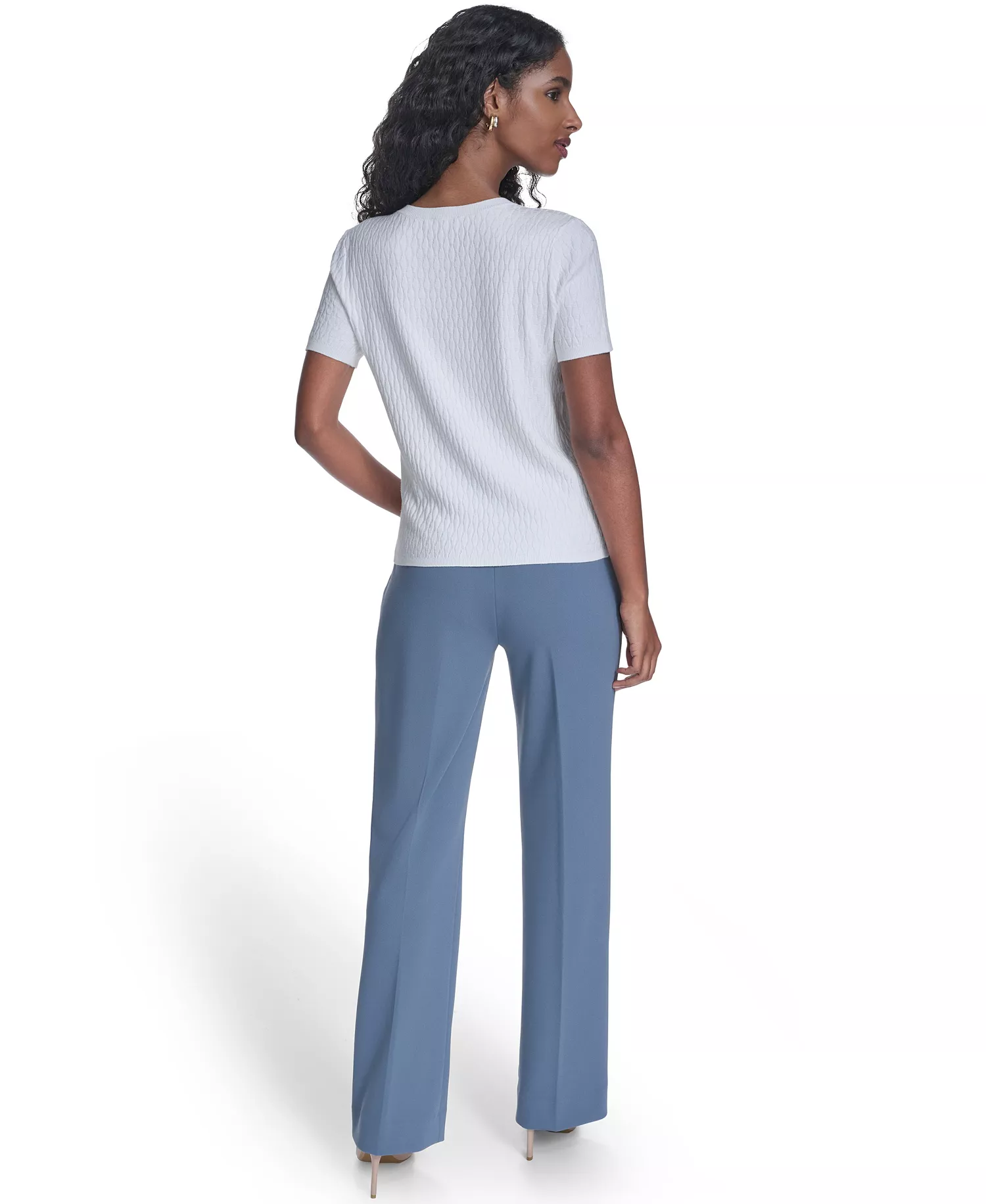 Petite Textured Short-Sleeve Sweater Top - Cream - P/L