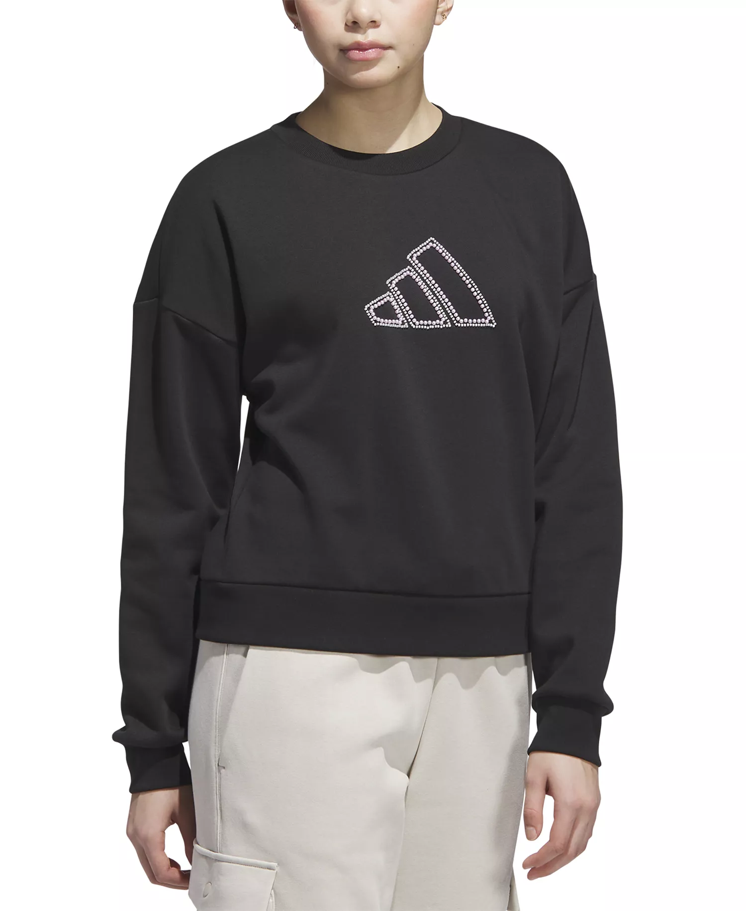 Women's Faux-Pearl Logo Crewneck Sweatshirt - Black - 2XL