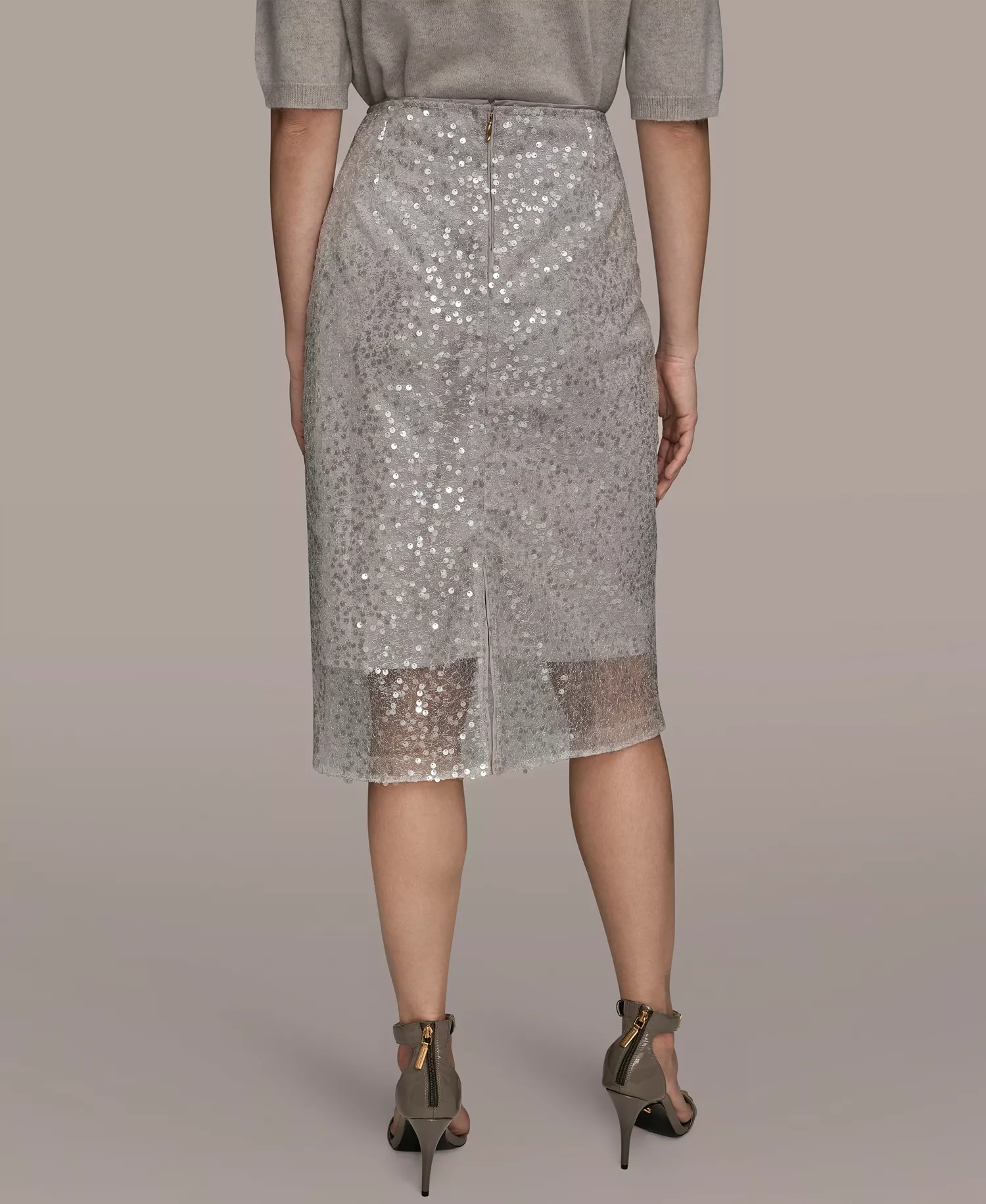Women's Sequin Detail Mesh Pencil Skirt - Silver Combo - 10