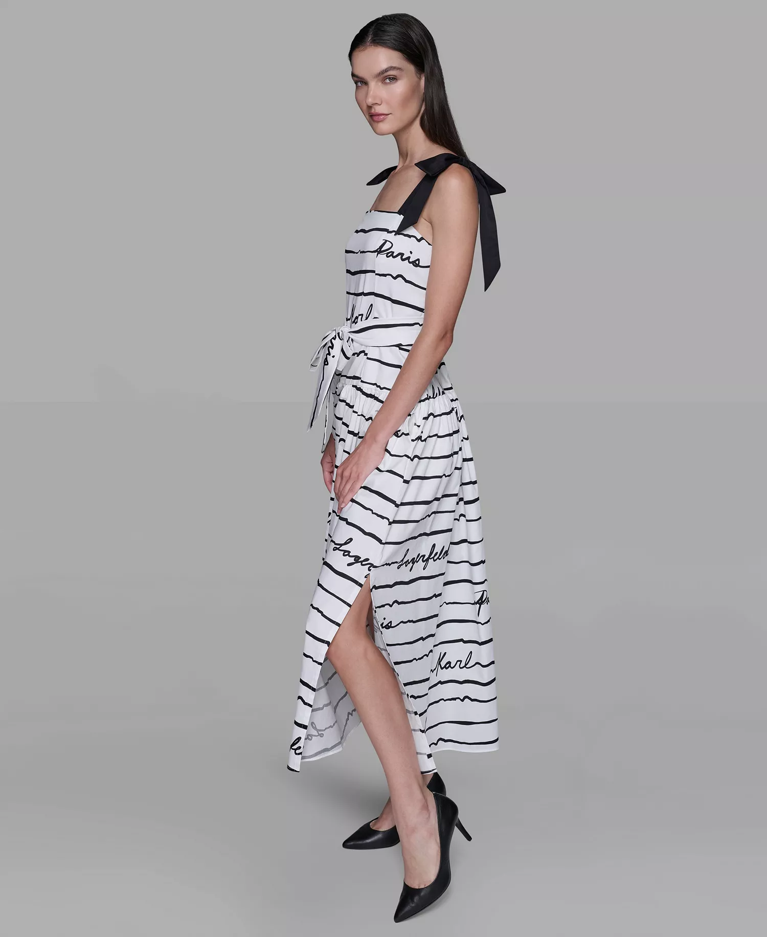 Women's Printed Cotton Sateen Midi Dress - SOft White/ Black Combo - 10
