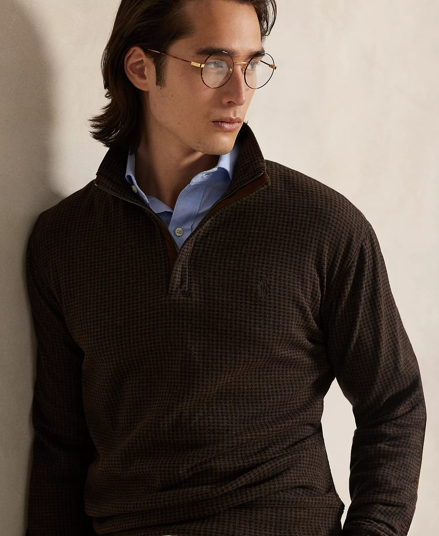 Men's Houndstooth Luxury Jersey Pullover - Alpine Brown Htr Dogtooth - 2XL