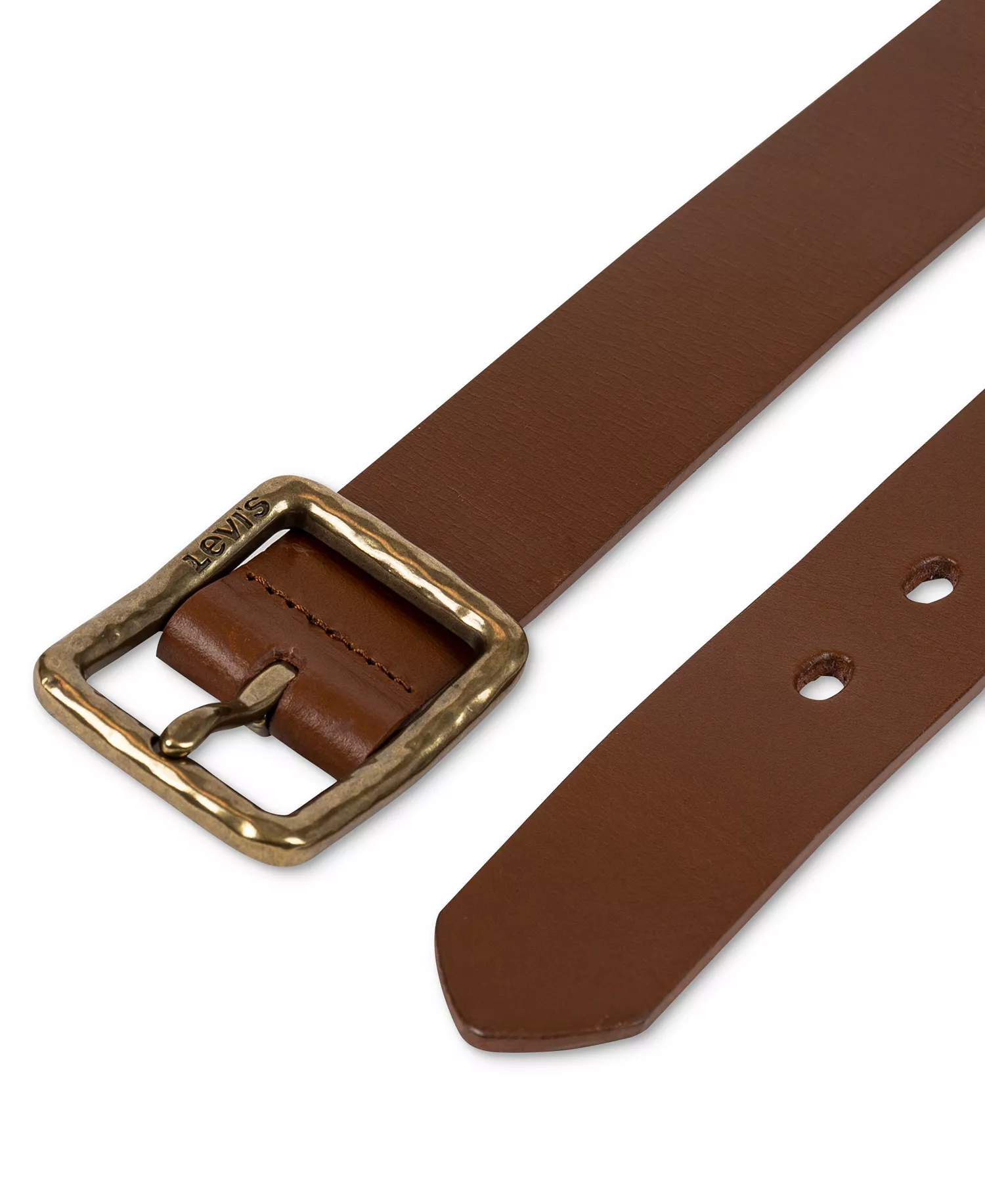 Women's Hammered Center Bar Buckle Casual Leather Belt - Tan - L