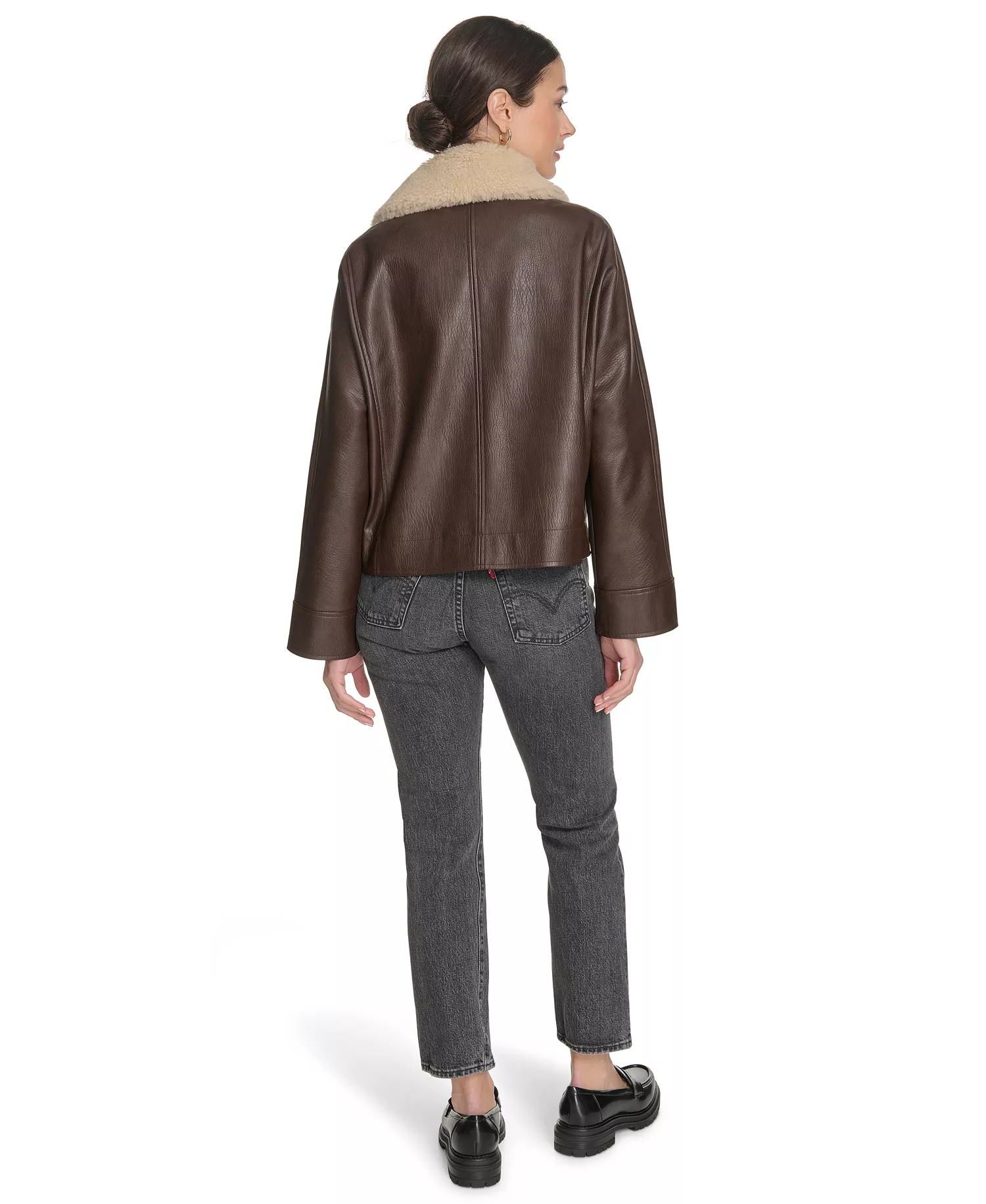 Women's Removable Collar Aviator Jacket - Black - L