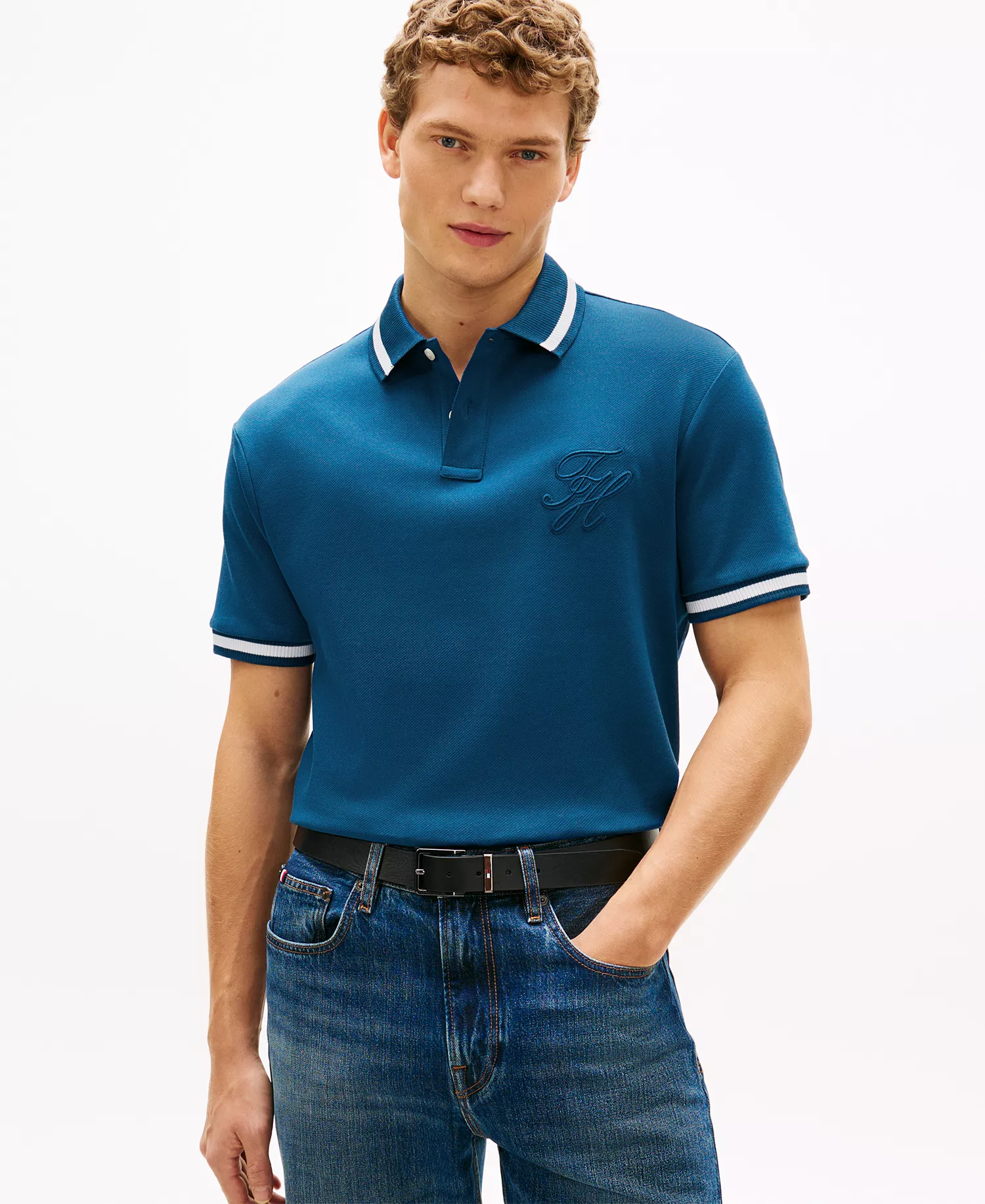 Men's Script Classic-Fit Polo Shirt - Blue Jean - L