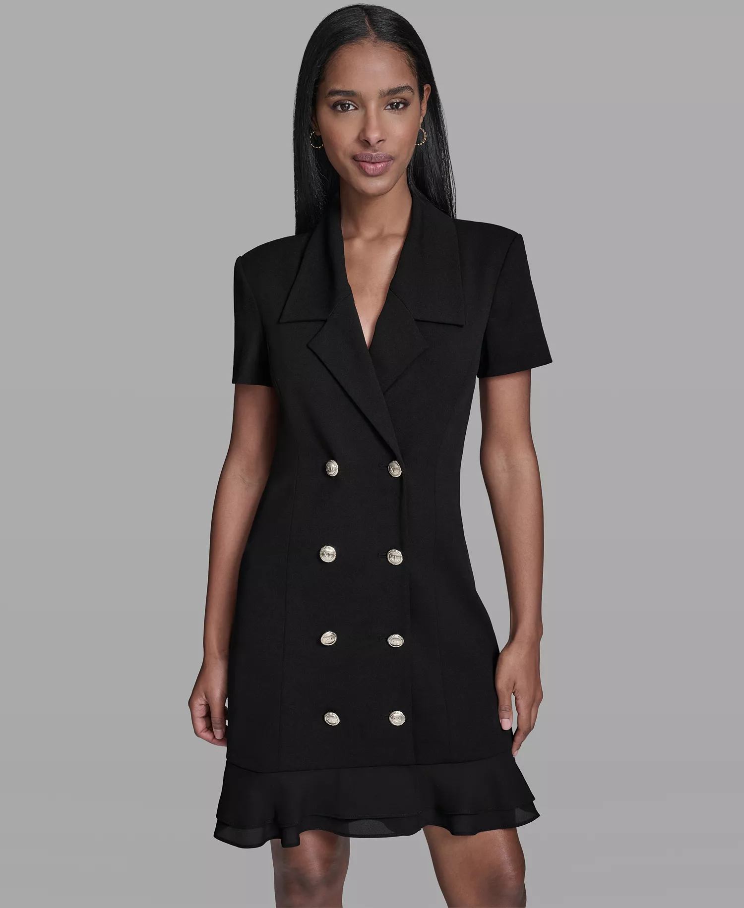 Women's Short-Sleeve Blazer Dress - Black - 0