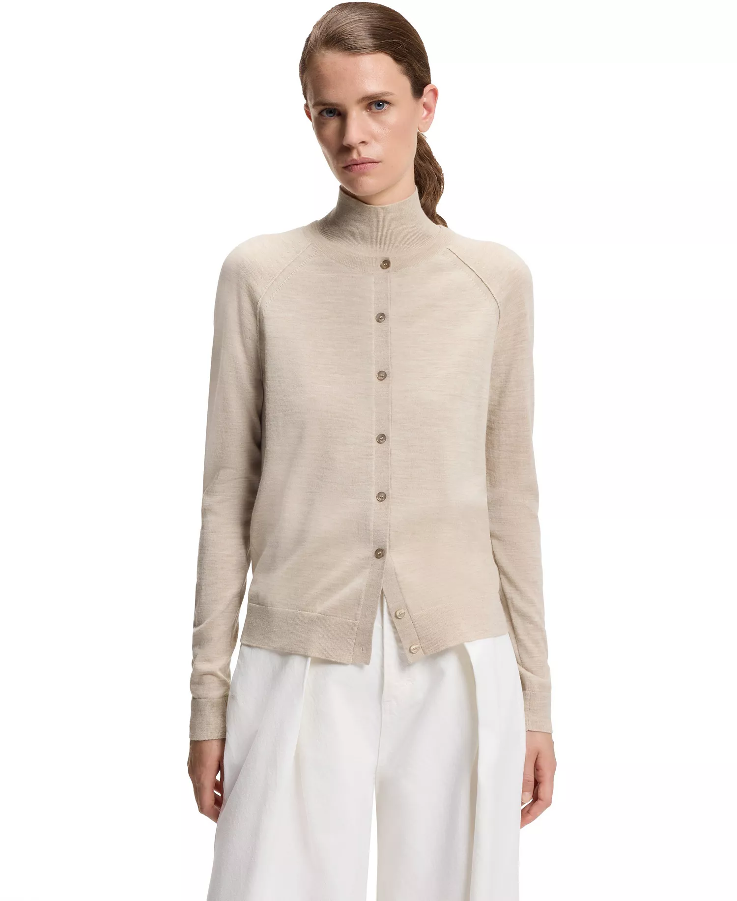 BOSS by Women's Superfine Merino Wool Cardigan - Open Beige - L