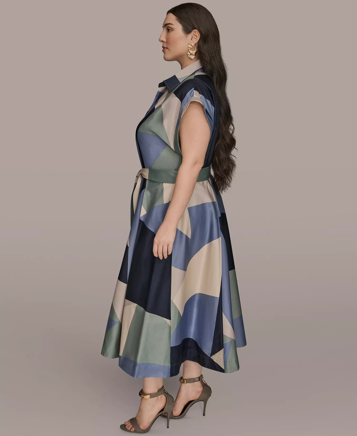 Plus Size Printed Collared Shirt Dress - Tempest Multi - 14W