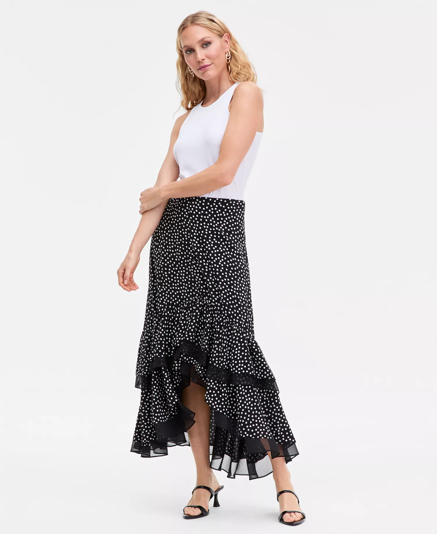 Women's Chiffon Dot-Print High-Low Skirt, Macy's Exclusive - Lilia Dots - L