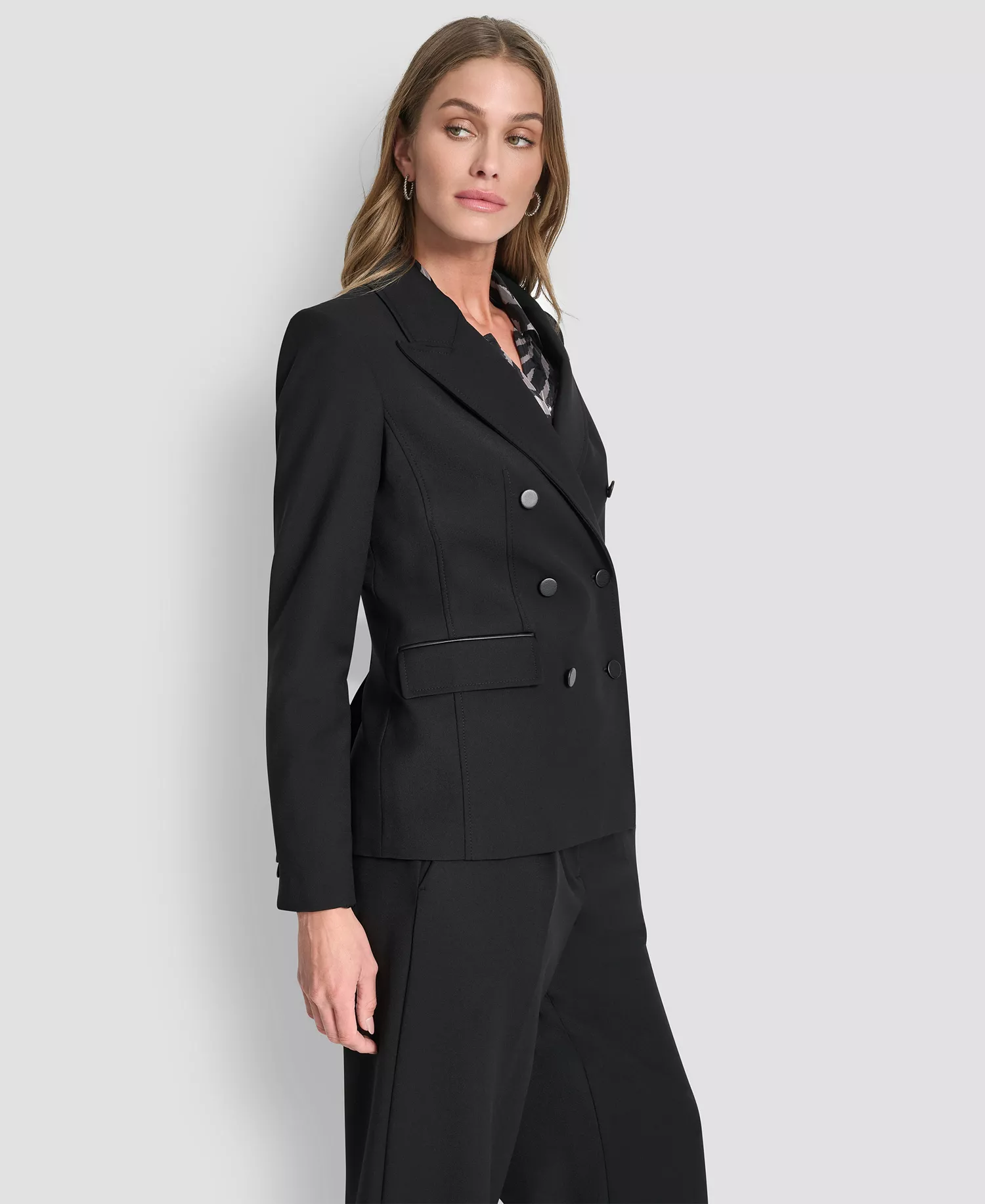 Women's Notch Collar Double Breasted Blazer - Black - 0