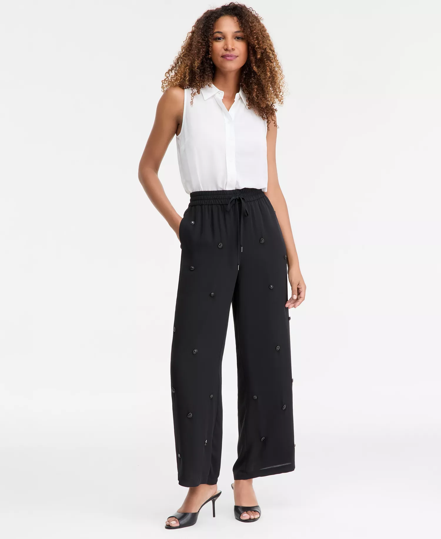 Women's Embellished Drawstring Pants, Macy's Exclusive - Vintage Cr - M