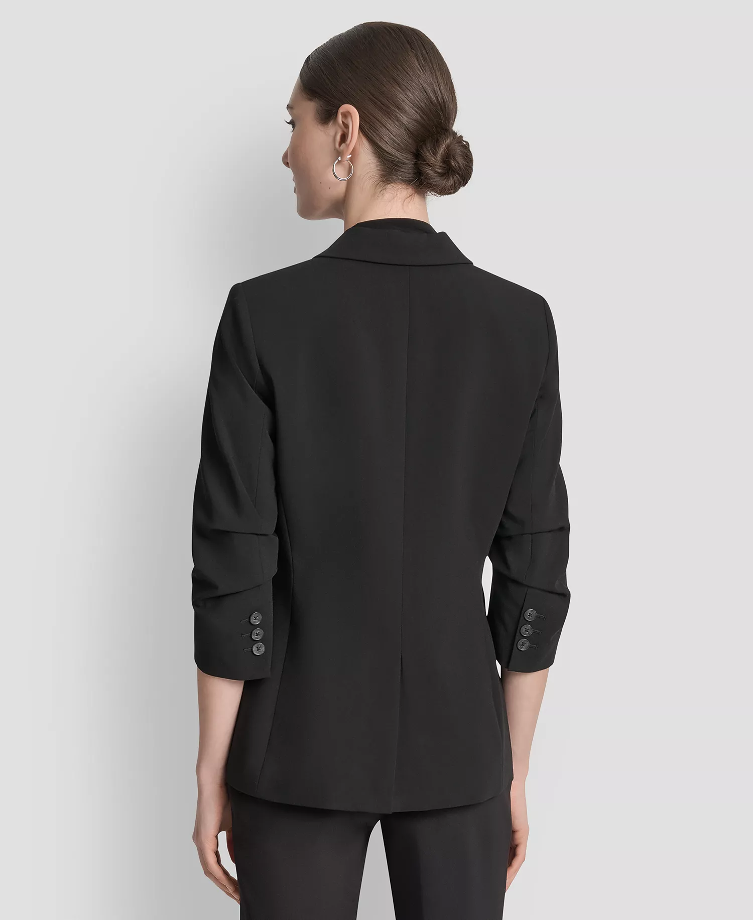 Women's Ruched-Sleeve One-Button Blazer - Black - 0