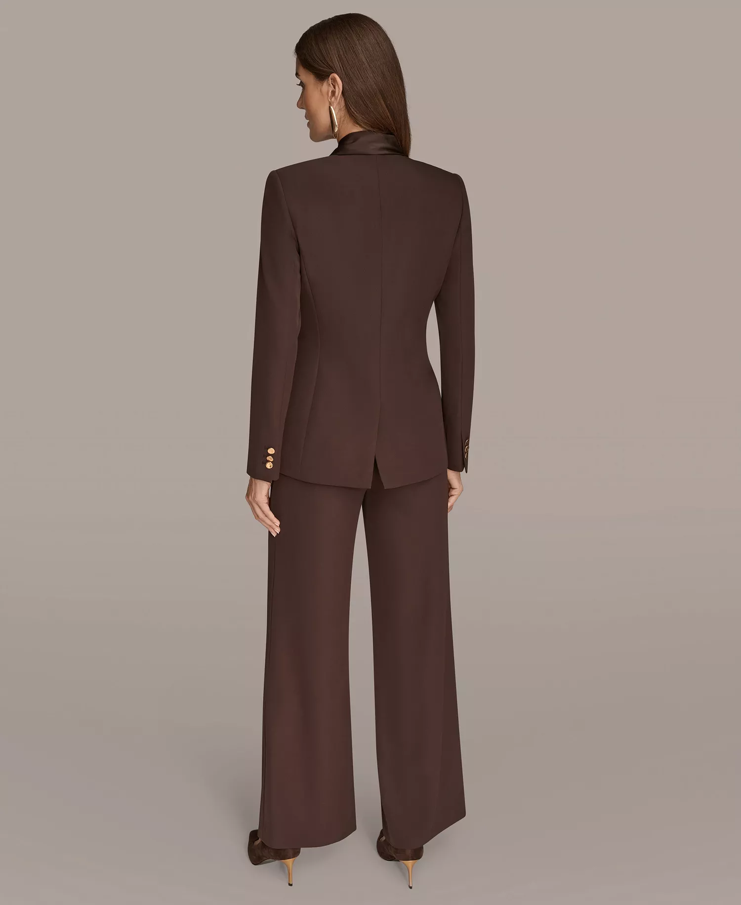 Womens Mixed Media Draped Neck Blazer, Regular & Petite - Chocolate Plum - 12P