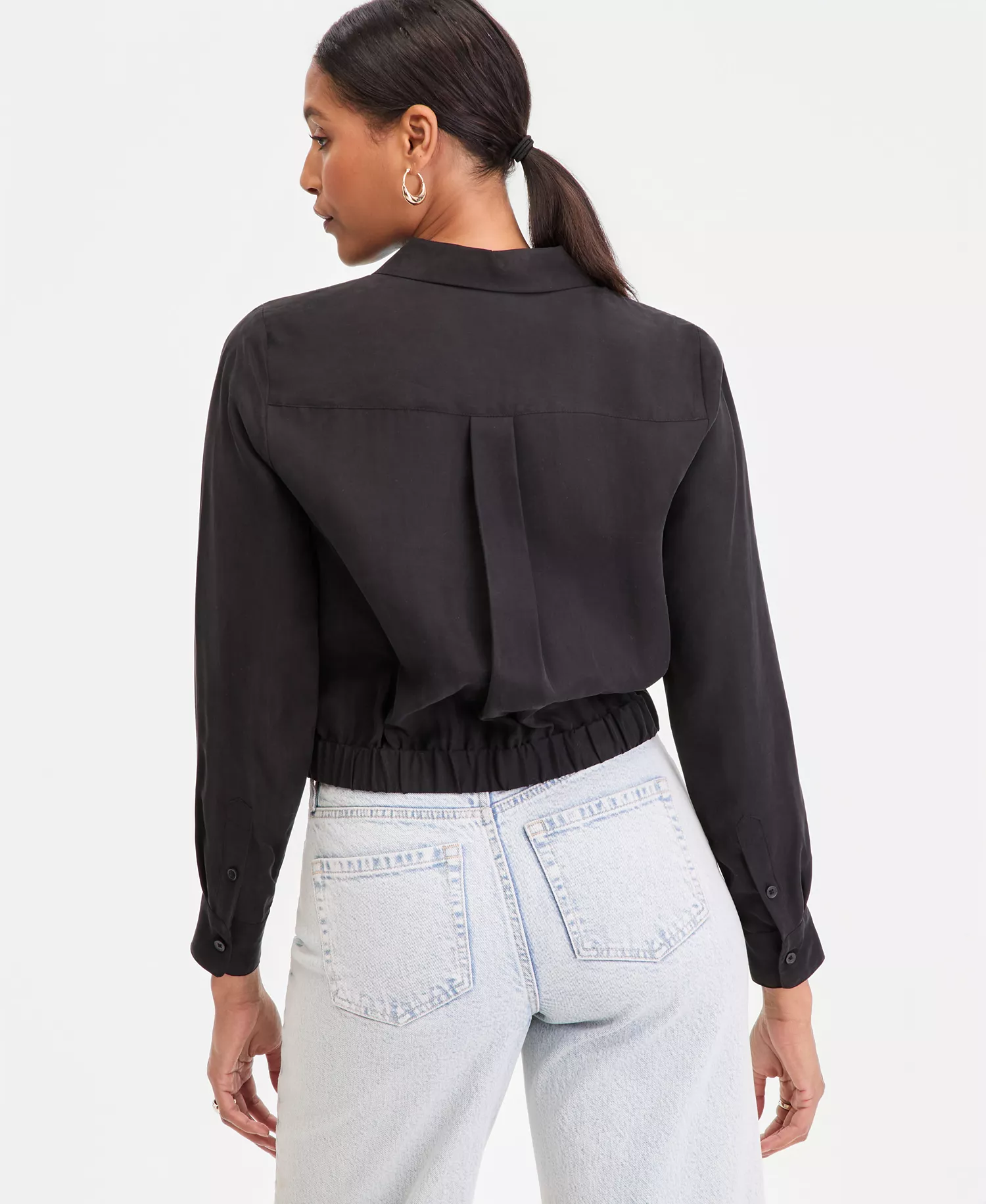 Women's Gathered-Hem Shirt, Macy's Exclusive - Deep Black - L