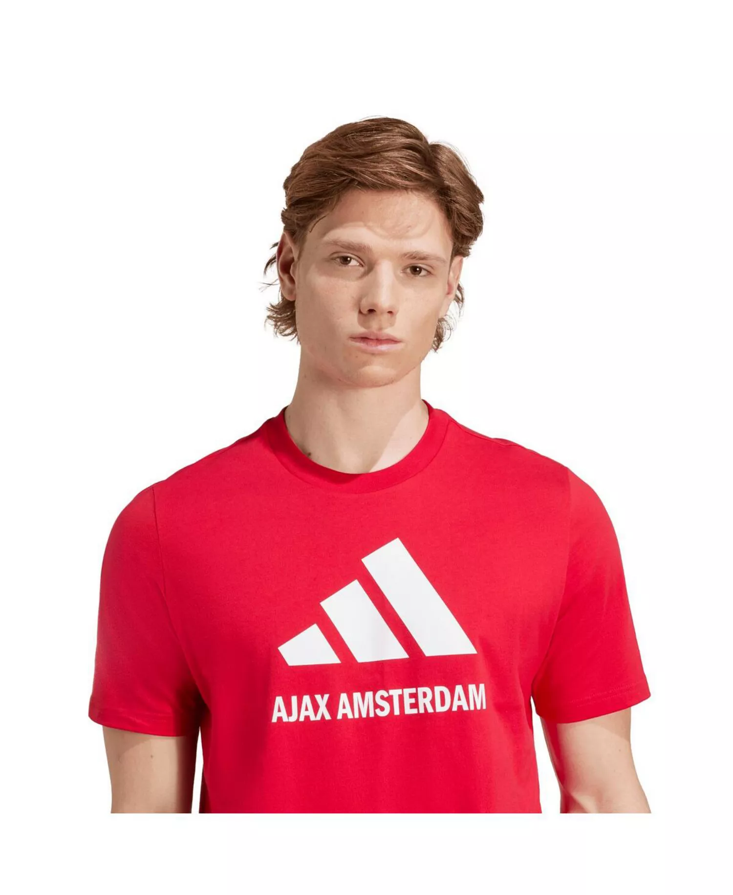 Men's Red Ajax Three-Stripe Wordmark T-Shirt - Red - 2XL