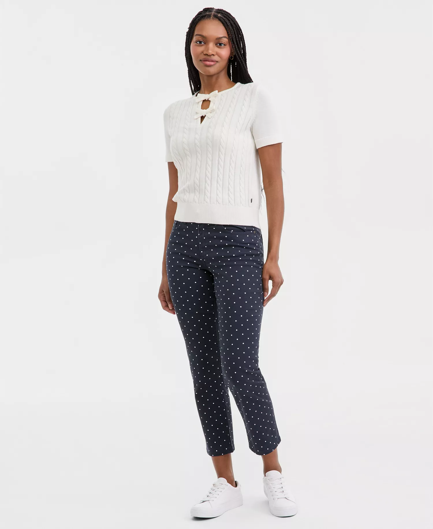 Nautica Women's Dot-Print Straight Ankle Pants - Night Sky/ Bright White - 10
