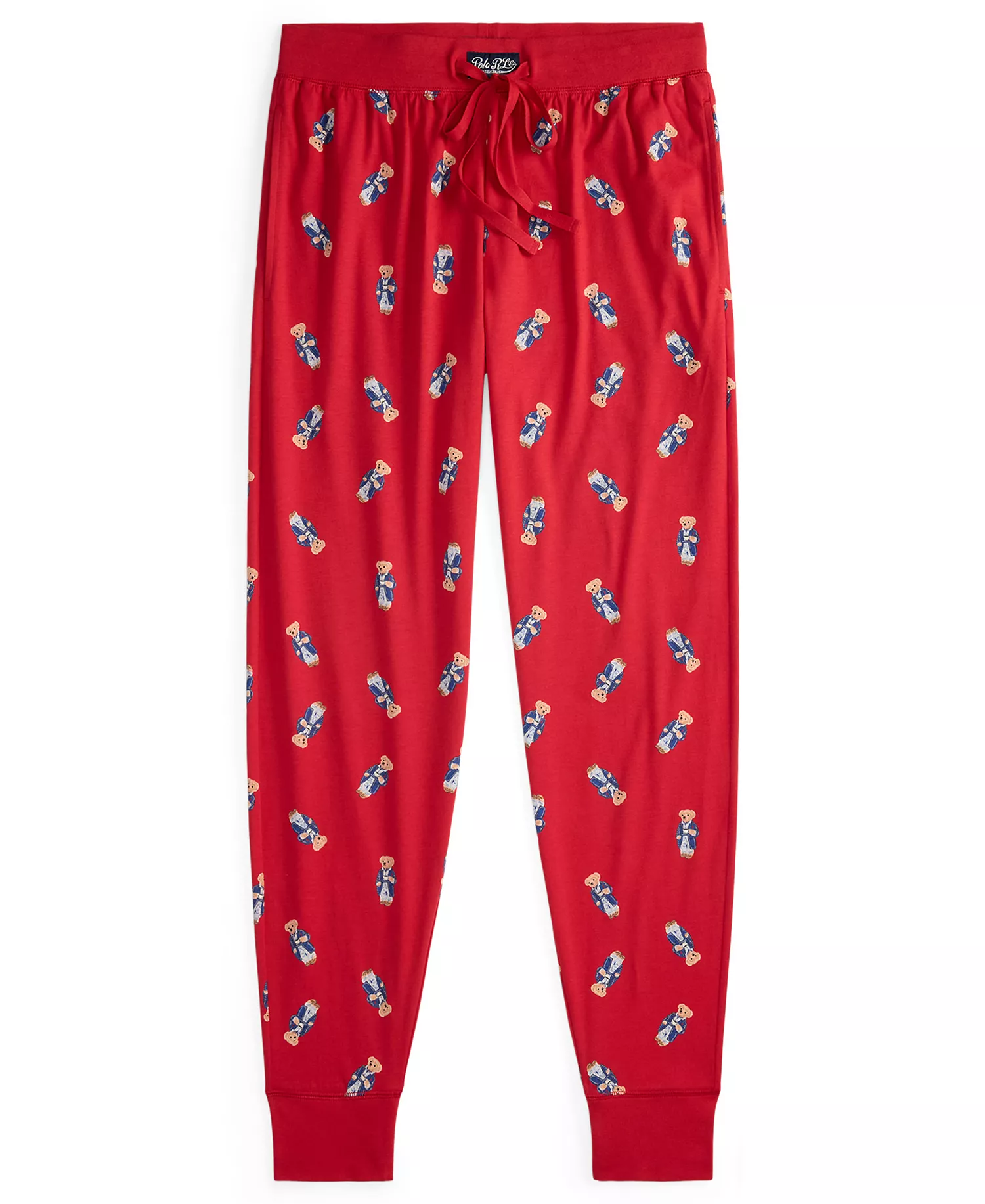 Men's Rib Waistband Knit Bear Pajama Jogger Pants - Polo red - L