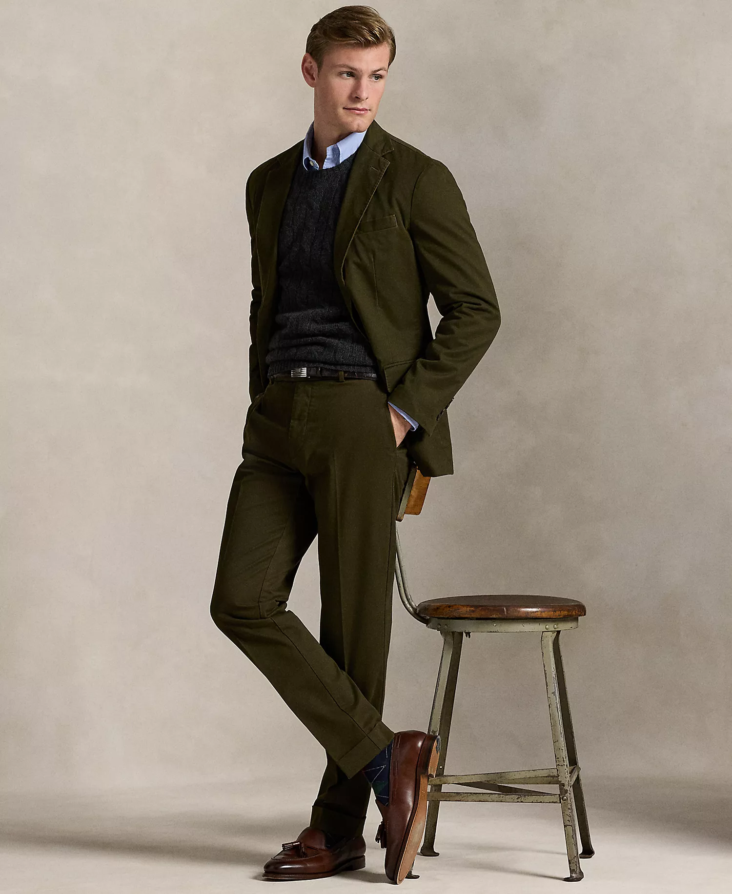 Men's Stretch Chino Suit Trousers - Dark Loden - 30x30