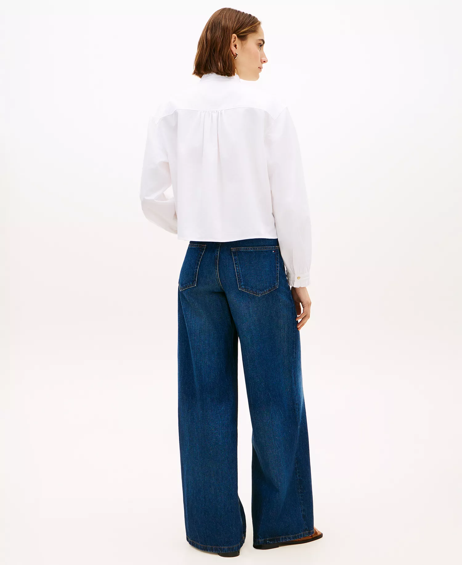 Women's Cropped Ruffled Oxford Collared Shirt - Optic White - 34