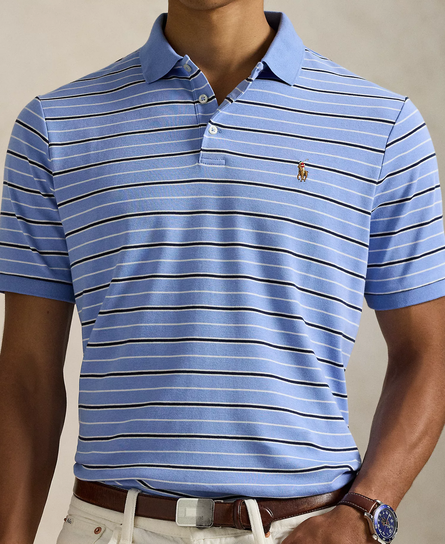 Men's Striped Short-Sleeves Polo Shirt - Fall Blue Multi - 2XL