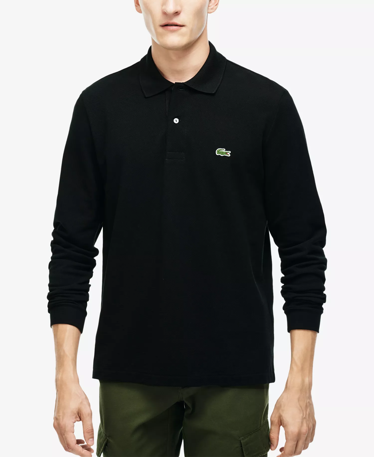 Men's Classic Fit Long-Sleeve Polo Shirt - Black - 2XL
