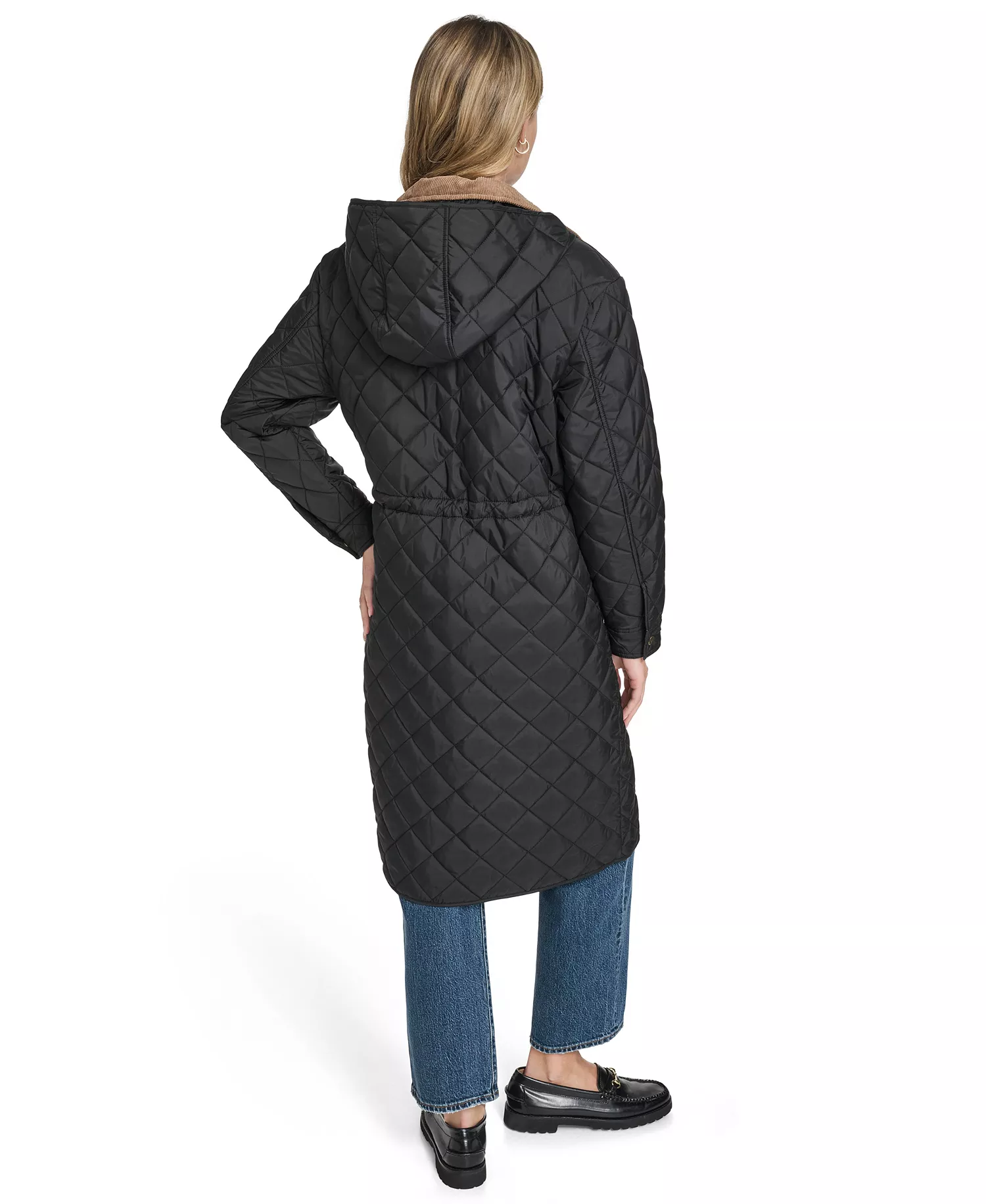 Women's Regular Diamond Quilted Cinch Waist Coat - Black - L