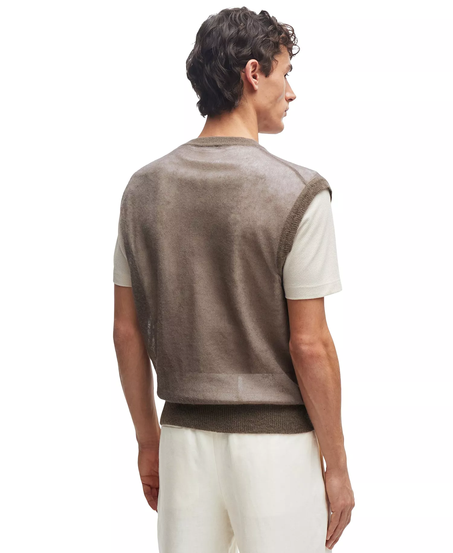 Men's Regular Fit Wool-Blend Sleeveless Sweater - Open Beige - M