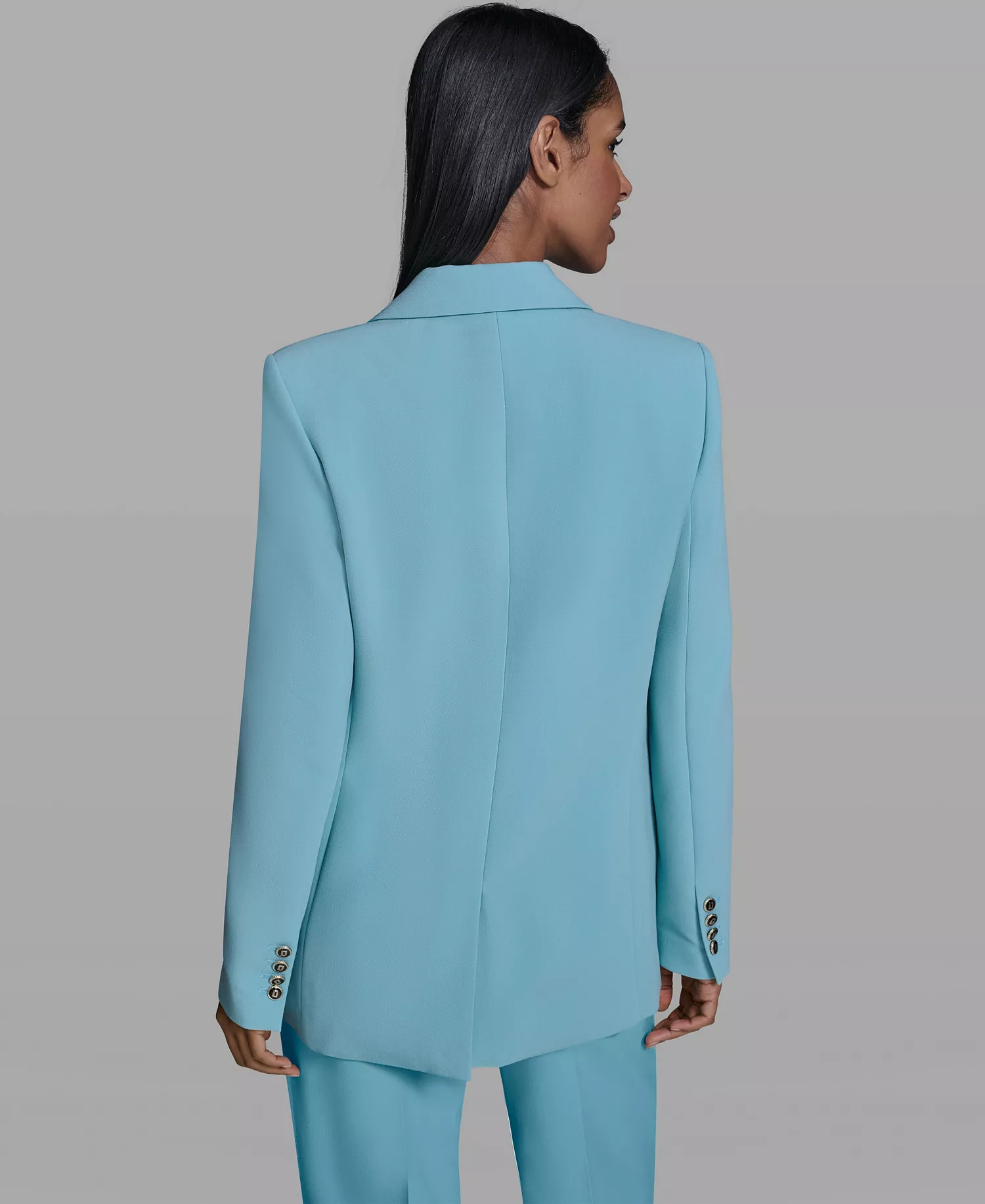Women's Notch Lapel Collar One-Button Jacket - Aqua Mist - 0