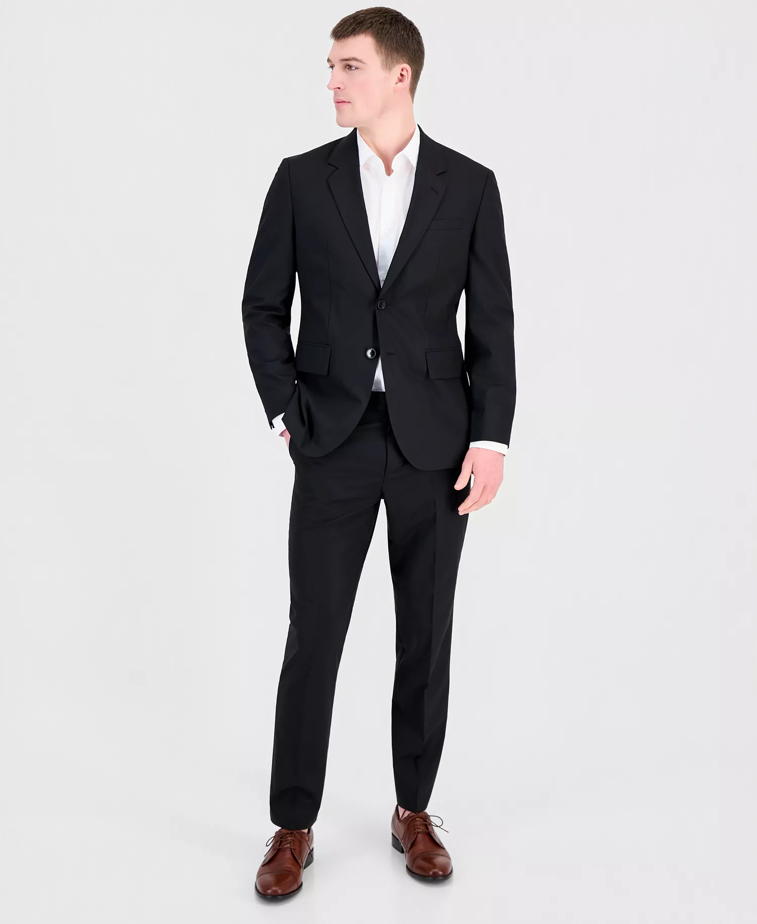 Men's Modern-Fit Wool Blend Nested Suit - Black - 36R