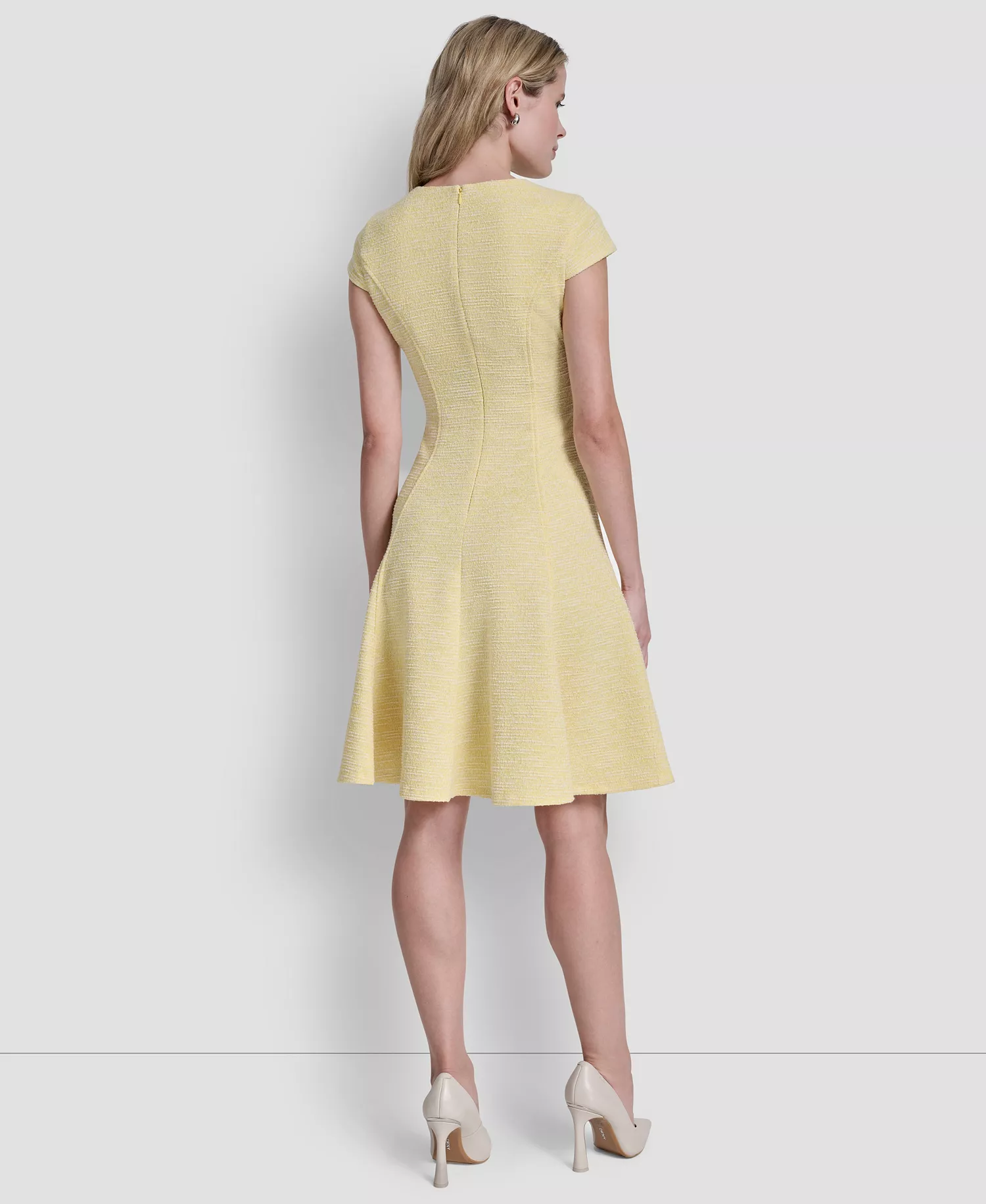 Women's Cap-Sleeve Crew Neck Fit and Flare Dress - Daffodil/Ivory - 10