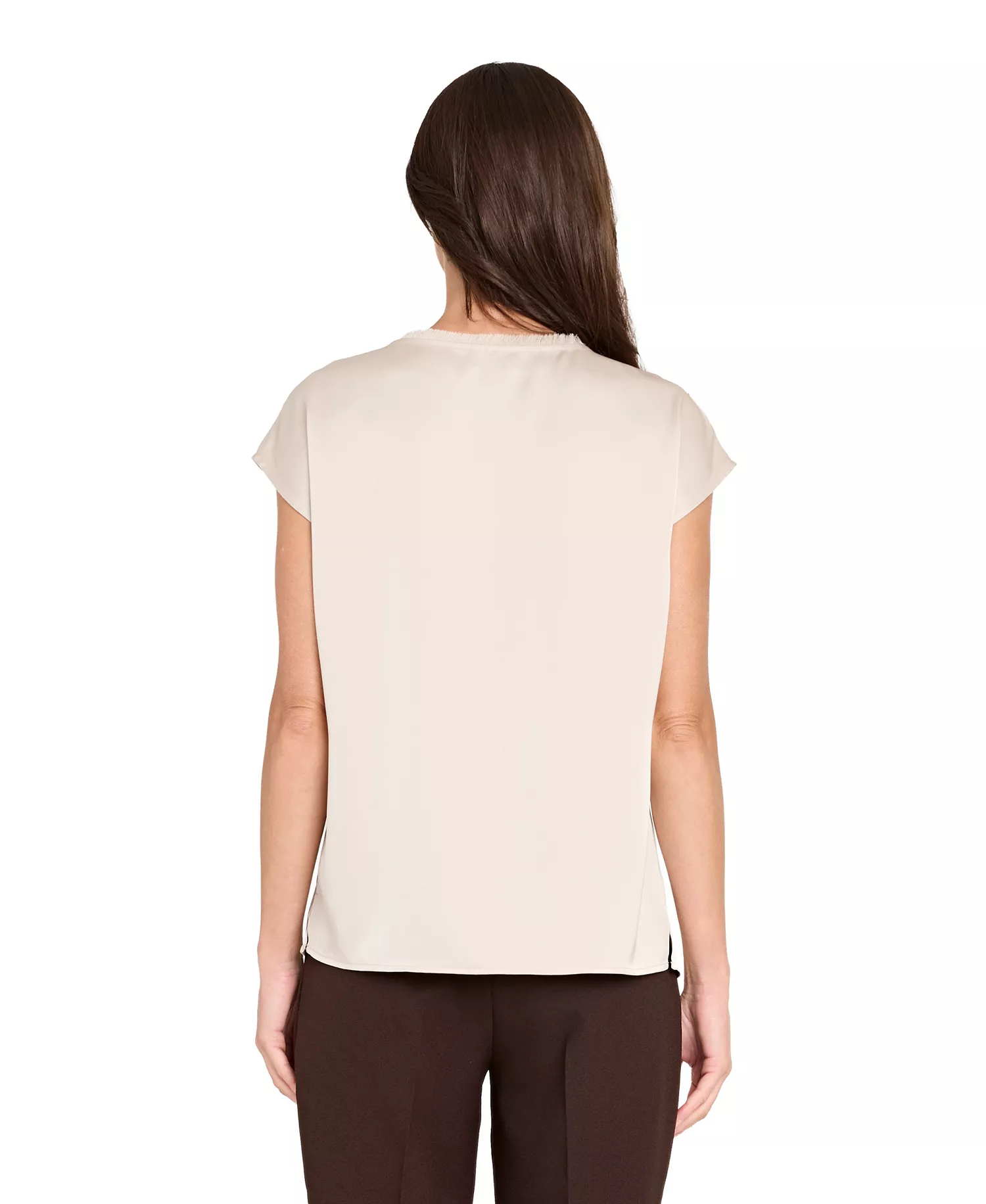 Women's Fringe Crewneck Top - Taupe - XS